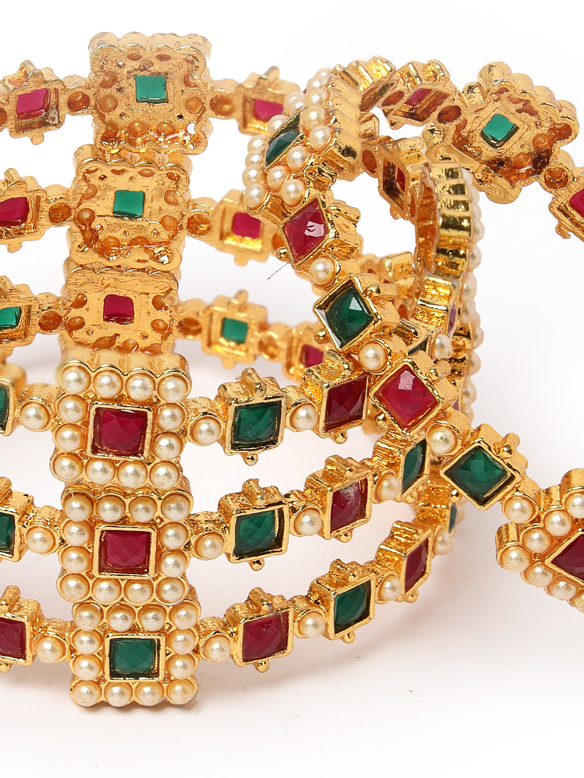 Sukkhi Excellent Gold Plated Red White Pearls Studded Bracelet Bangle Set Jewellery for Women & Girls | Set of 4 Latest Design | Birthday Anniversary Gift for Women|B105886