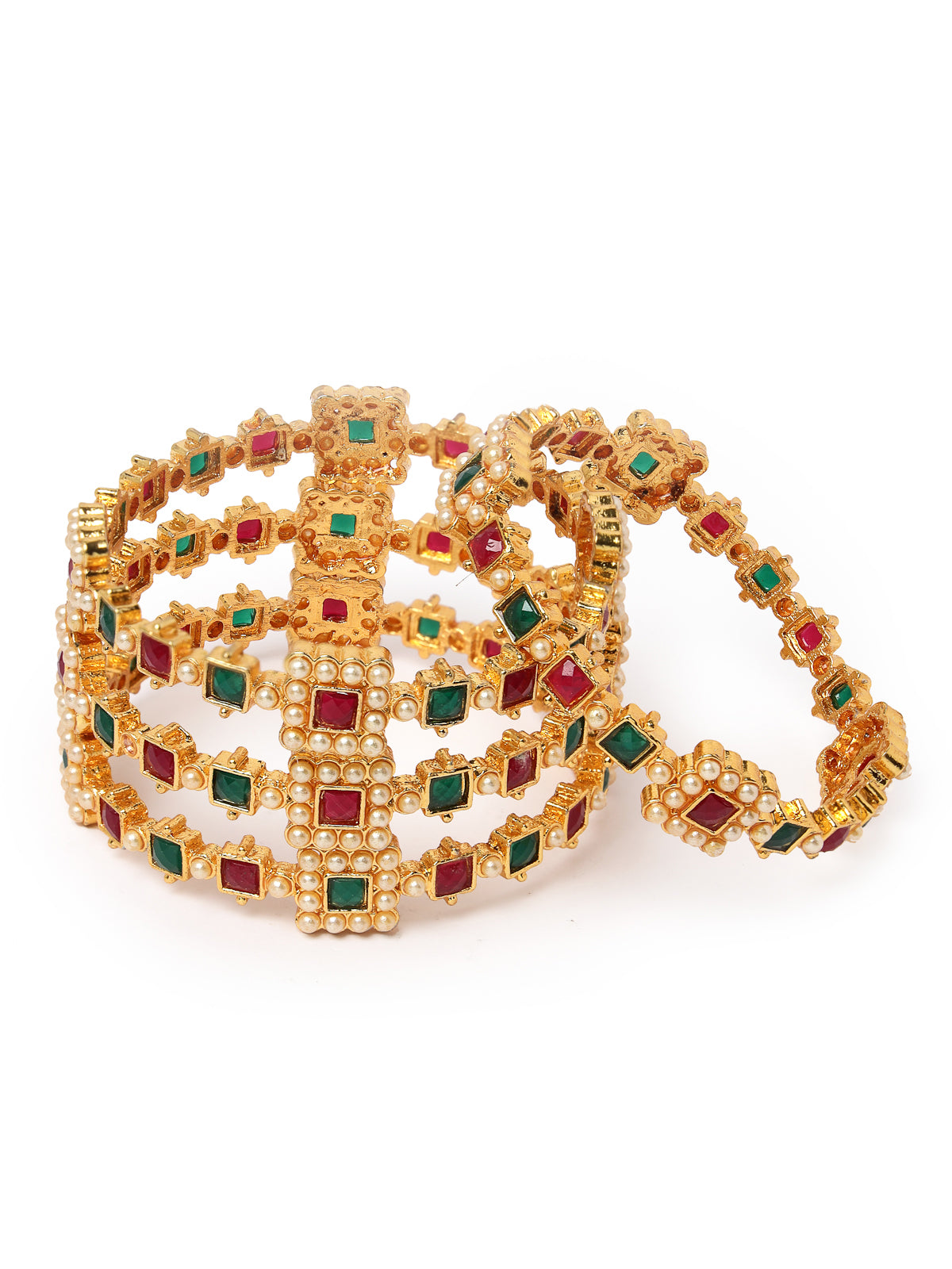 Sukkhi Excellent Gold Plated Red White Pearls Studded Bracelet Bangle Set Jewellery for Women & Girls | Set of 4 Latest Design | Birthday Anniversary Gift for Women|B105886
