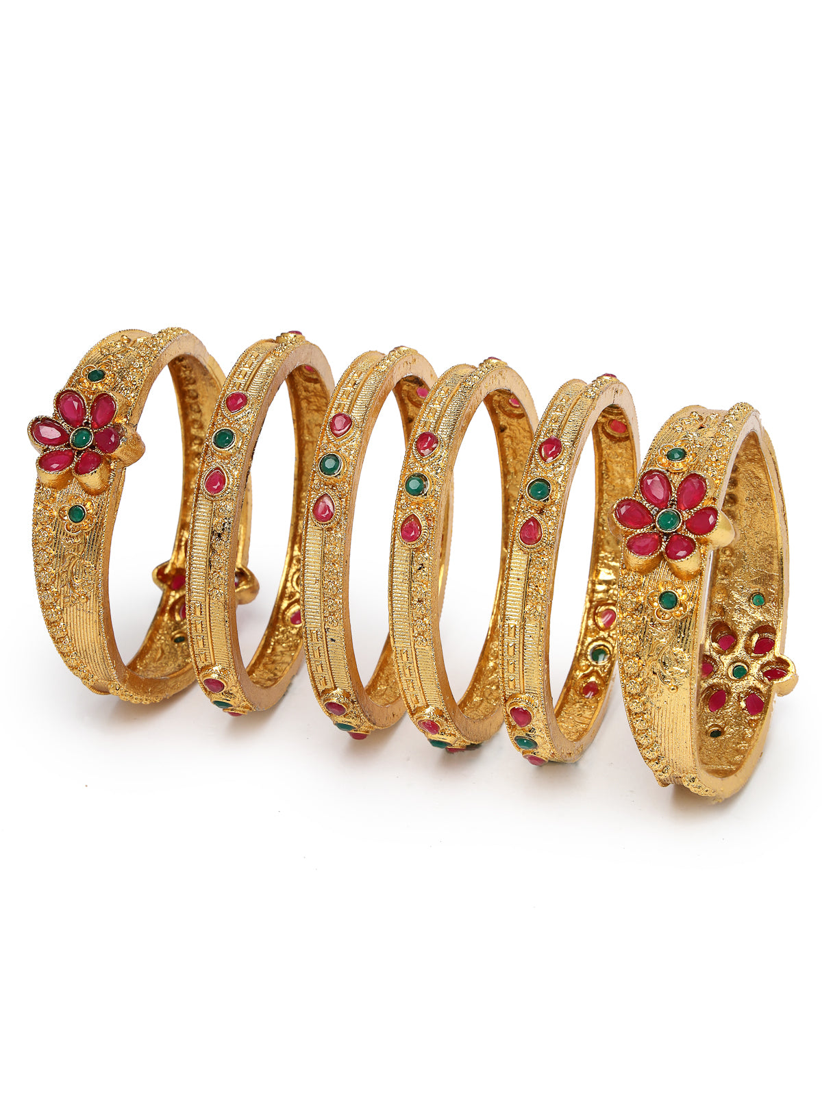 Sukkhi Indian Traditional Floral Gold Plated Red And Green Bracelet Bangle Set Jewellery for Women & Girls | Set of 6 Latest Design | Birthday Anniversary Gift for Women|B105887