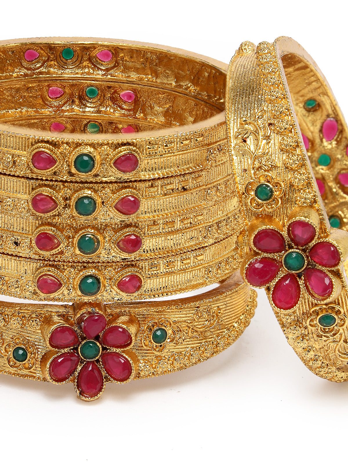 Sukkhi Indian Traditional Floral Gold Plated Red And Green Bracelet Bangle Set Jewellery for Women & Girls | Set of 6 Latest Design | Birthday Anniversary Gift for Women|B105887