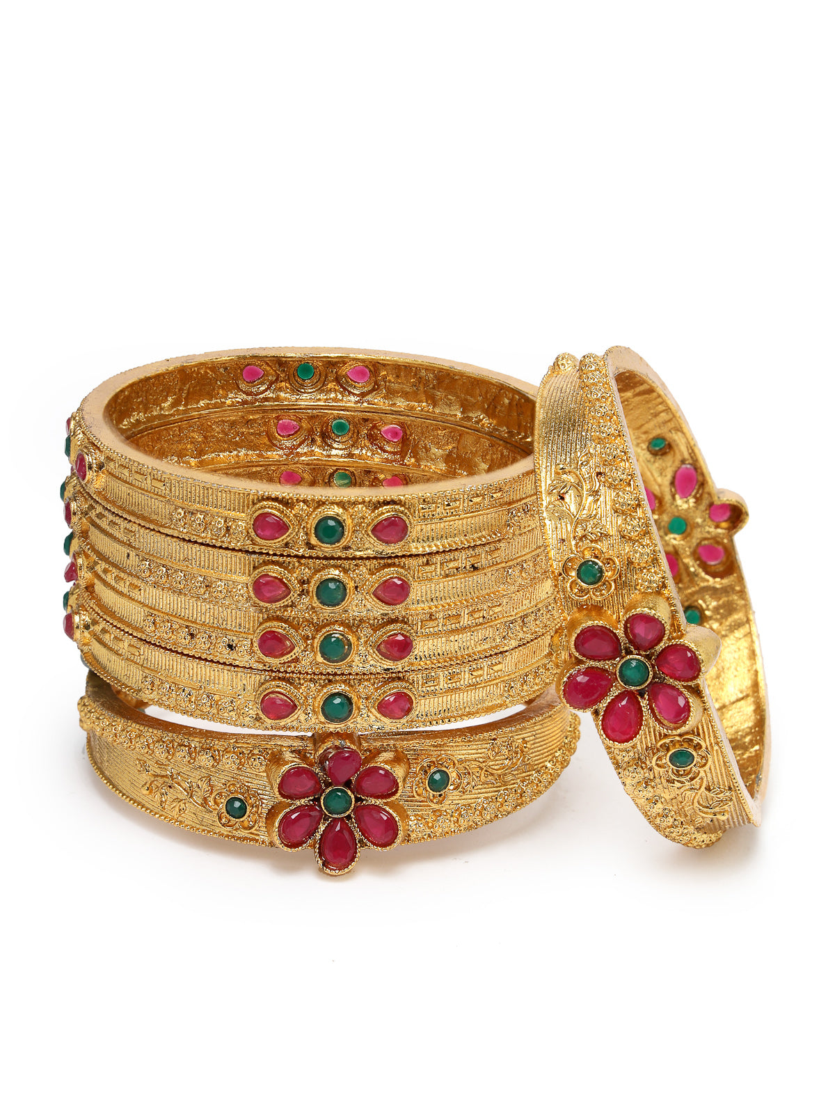 Sukkhi Indian Traditional Floral Gold Plated Red And Green Bracelet Bangle Set Jewellery for Women & Girls | Set of 6 Latest Design | Birthday Anniversary Gift for Women|B105887