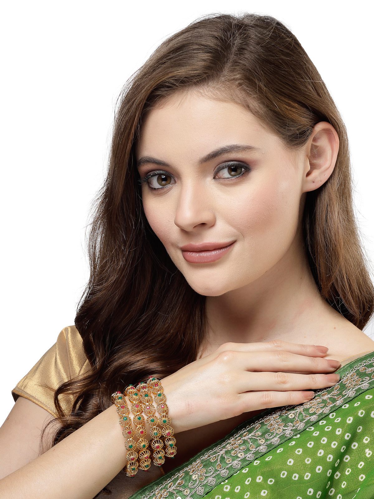 Sukkhi Indian Classic Gold Plated Red And Green Bracelet Bangle Set Jewellery for Women & Girls | Set of 4 Latest Design | Birthday Anniversary Gift for Women|B105888