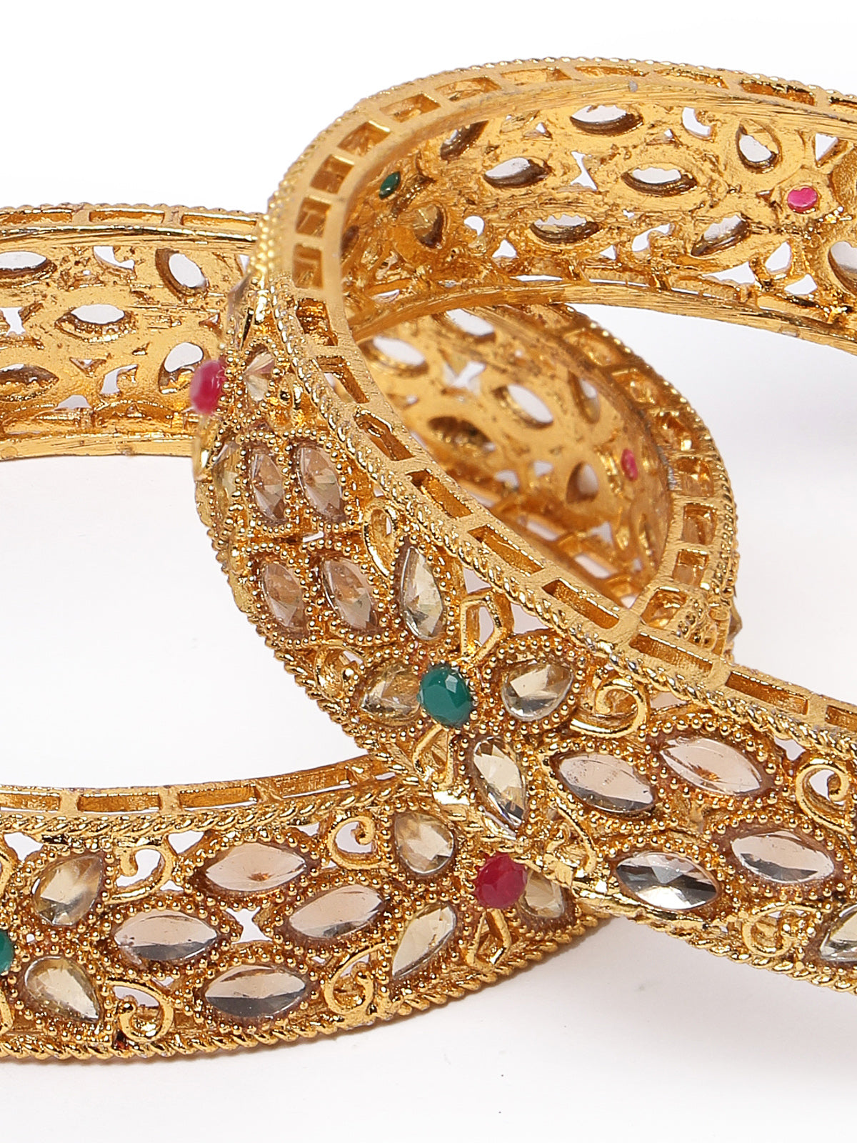Sukkhi Eye-Catchy Floral Style Gold Plated Red And Green Broad Bracelet Bangle Set Jewellery for Women & Girls | Set of 2 Latest Design | Birthday Anniversary Gift for Women|B105890