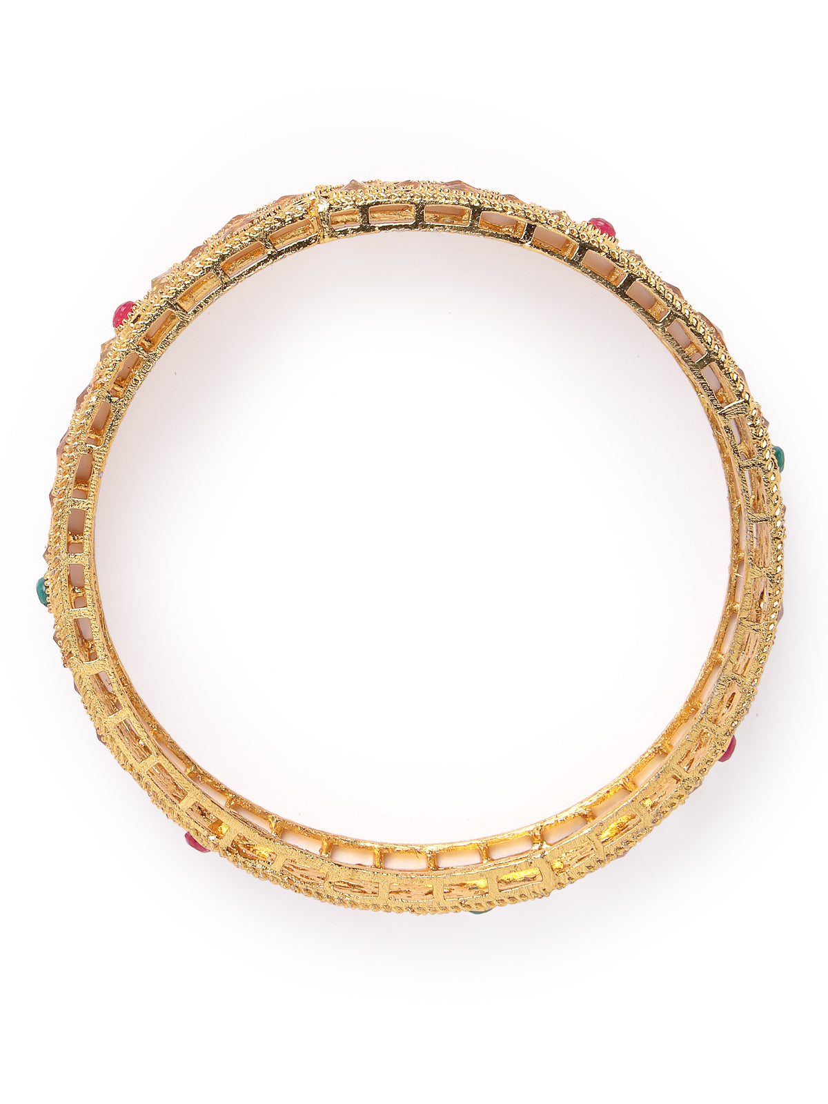 Sukkhi Eye-Catchy Floral Style Gold Plated Red And Green Broad Bracelet Bangle Set Jewellery for Women & Girls | Set of 2 Latest Design | Birthday Anniversary Gift for Women|B105890