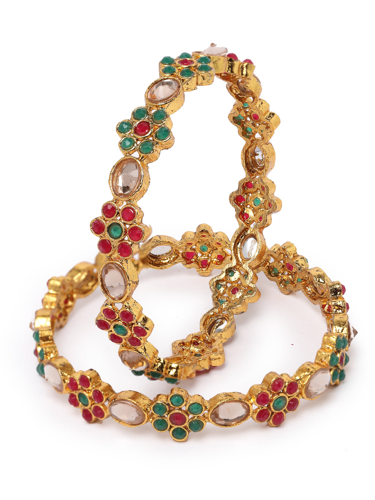 Sukkhi Creative Floral Gold Plated Red And Green Bracelet Bangle Set Jewellery for Women & Girls | Set of 2 Latest Design | Birthday Anniversary Gift for Women | Gifts Collection|B105892