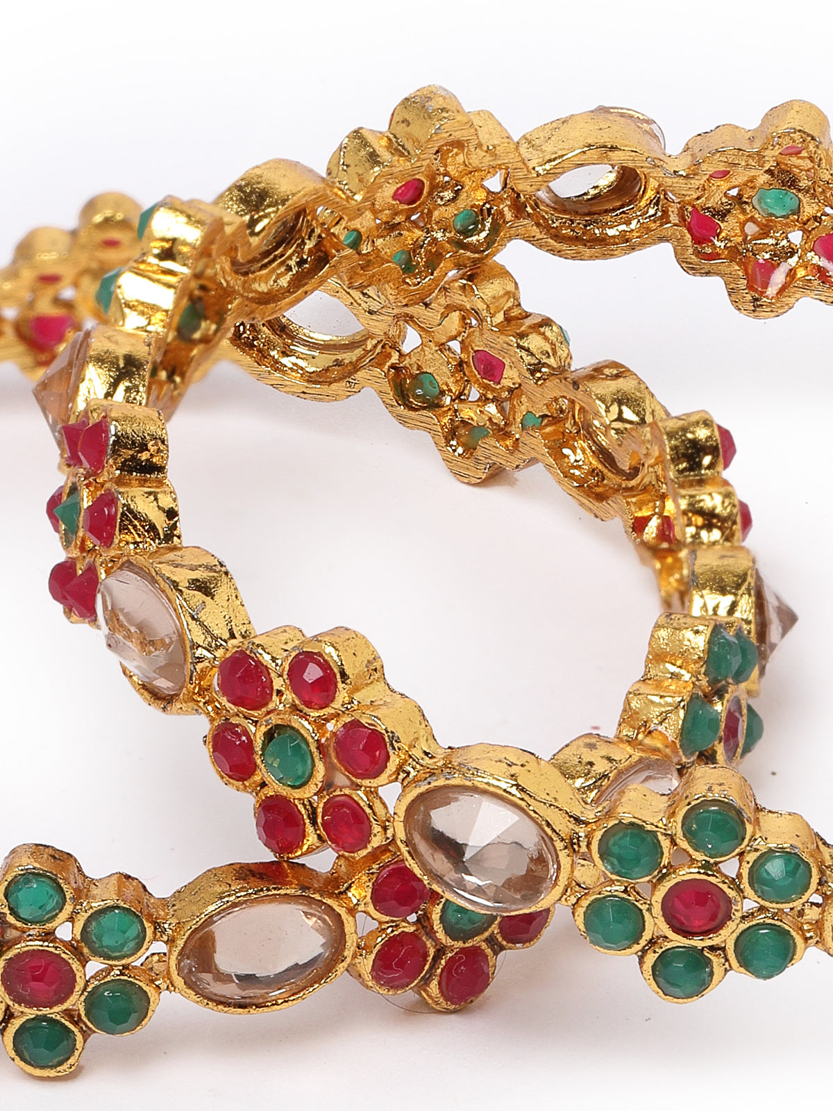 Sukkhi Creative Floral Gold Plated Red And Green Bracelet Bangle Set Jewellery for Women & Girls | Set of 2 Latest Design | Birthday Anniversary Gift for Women | Gifts Collection|B105892