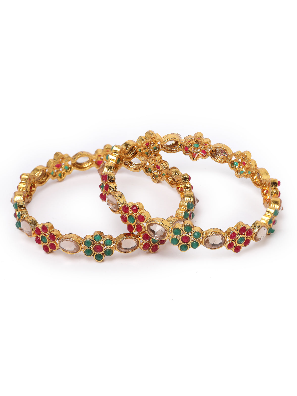 Sukkhi Creative Floral Gold Plated Red And Green Bracelet Bangle Set Jewellery for Women & Girls | Set of 2 Latest Design | Birthday Anniversary Gift for Women | Gifts Collection|B105892