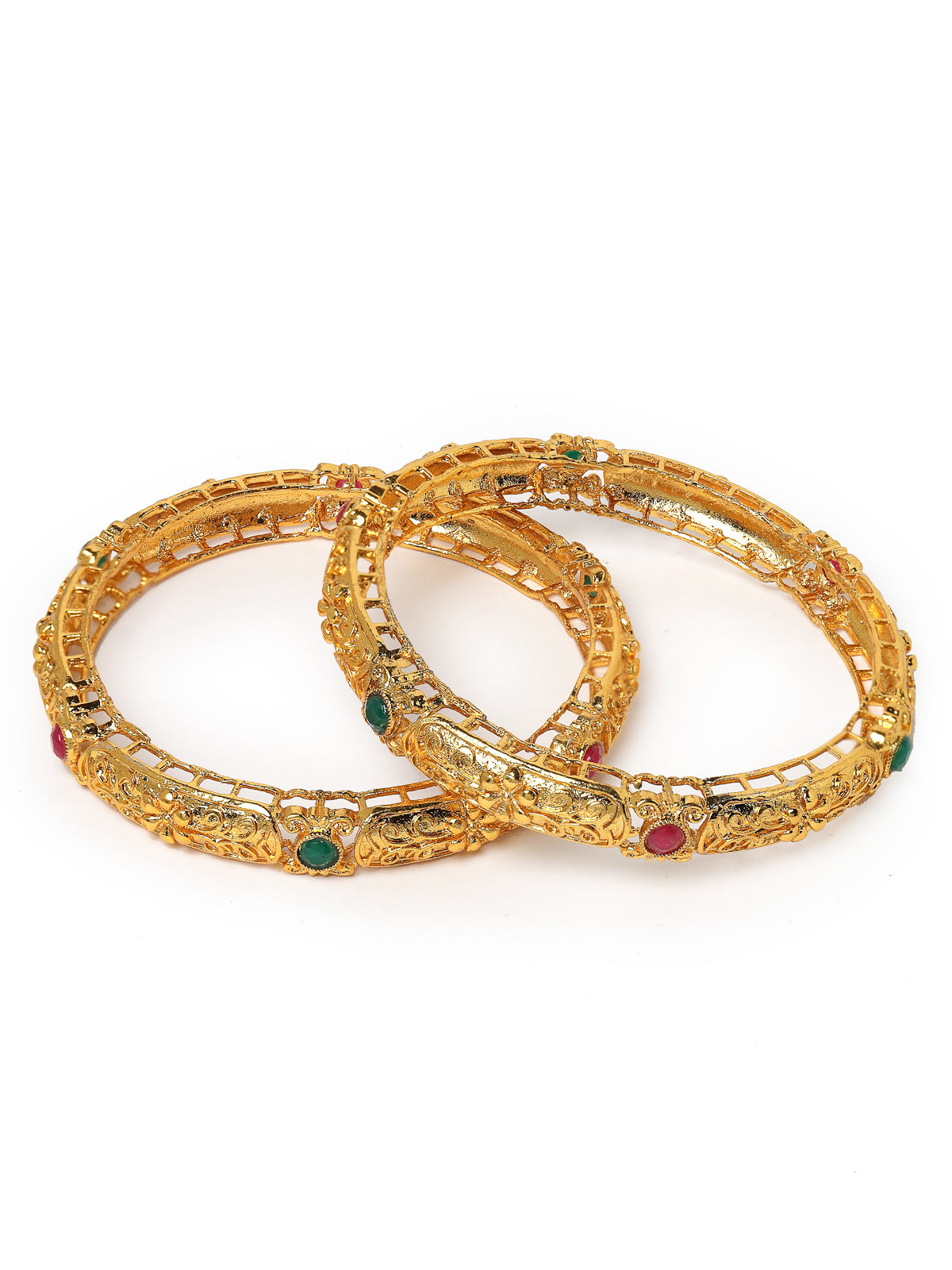 Sukkhi Classic-Inspired Kada Style Gold Plated Red And Green Bracelet/Bangle Set Jewellery for Women & Girls|Set of 2 Latest Design|Birthday Anniversary Gift for Women|B105893