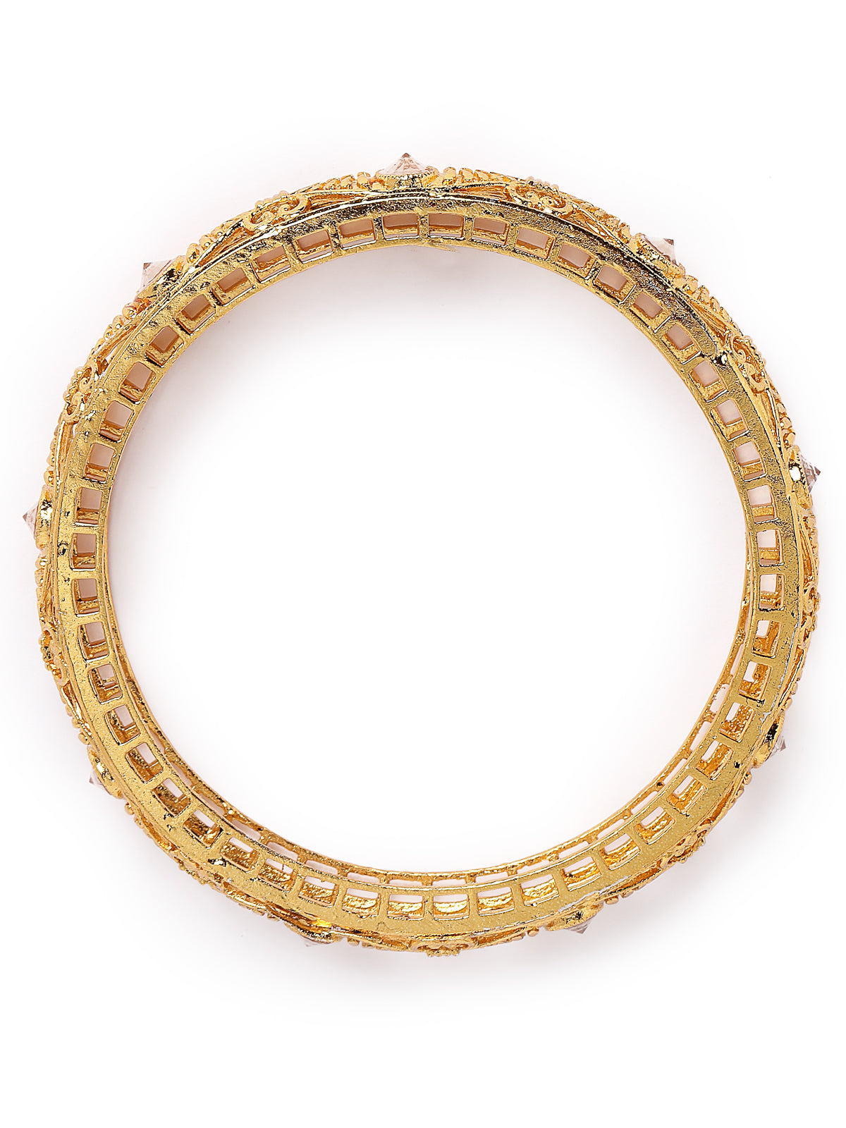 Sukkhi Bewitching Classic Kada Style Gold Plated White AD Stones Set of 2 Bracelet/Bangle Set Jewellery for Women & Girls Latest Design|Birthday Anniversary Gift for Women|B105894