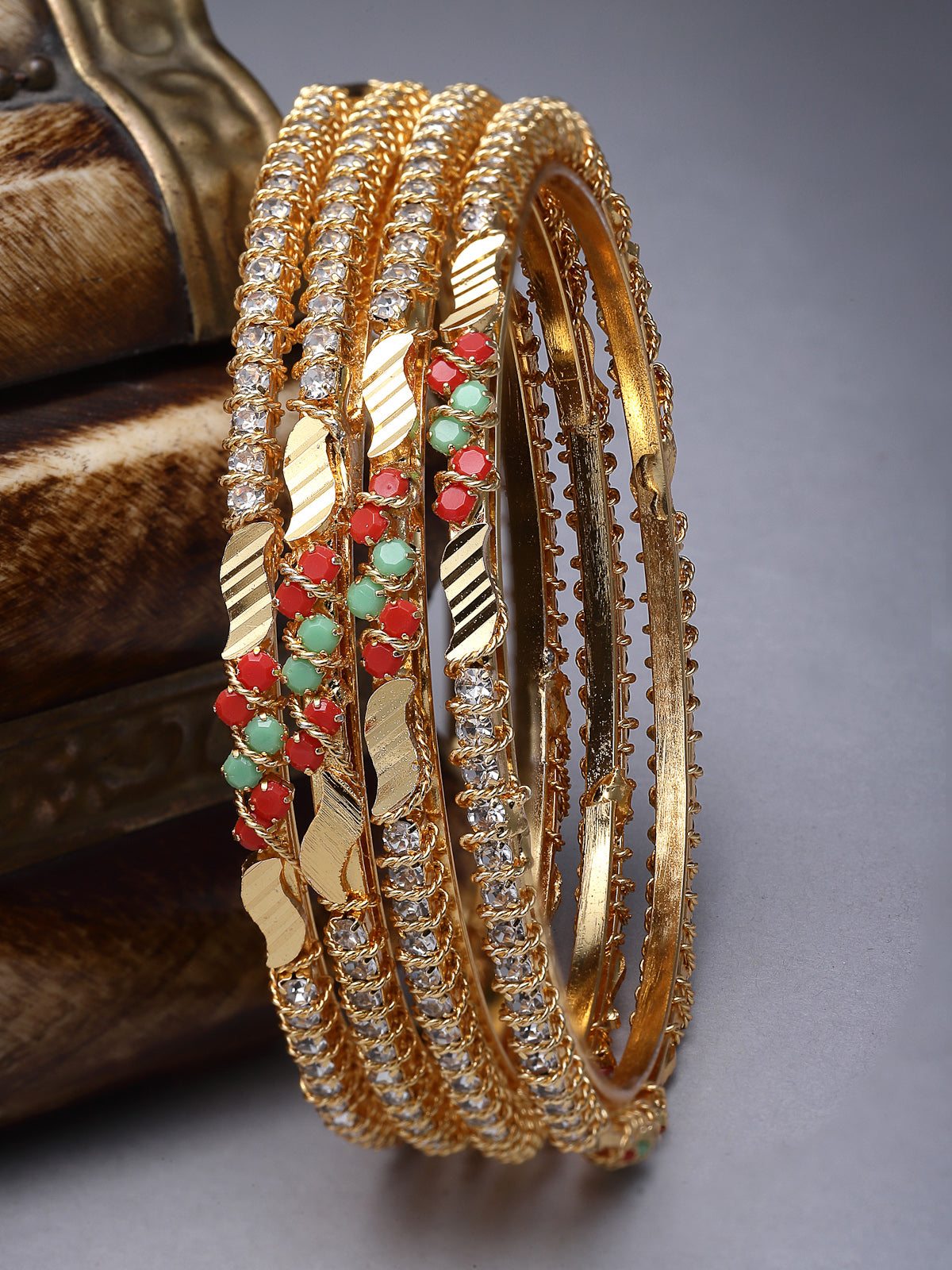 Sukkhi Sparkling Gold Plated Multicolor White AD Stones Thin Bracelet Bangle Set Jewellery for Women & Girls|Set of 4 Latest Design|Birthday Anniversary Gift for Women|B105895