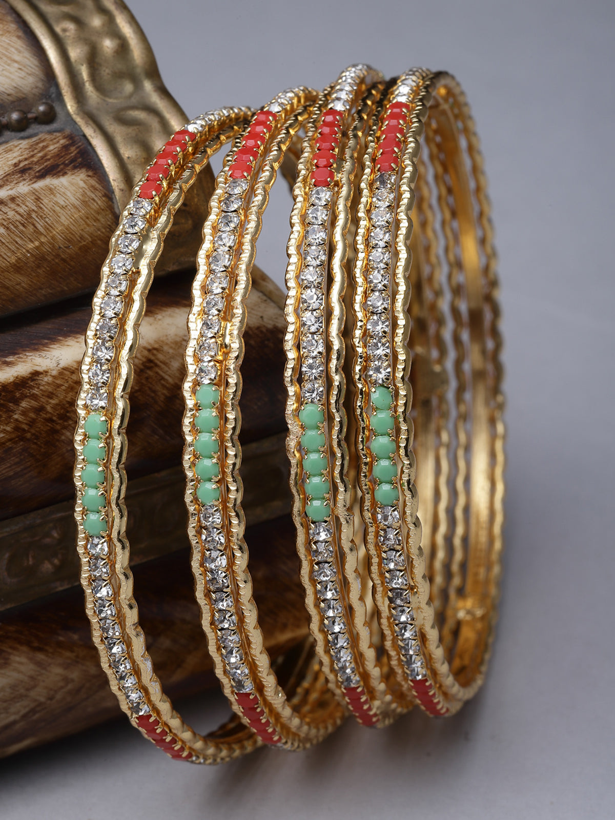 Sukkhi Exotic Gold Plated Multicolor White AD Stones Set of 4 Thin Bracelet/Bangle Set Jewellery for Women & Girls|Latest Design|Birthday Anniversary Gift for Women|B105896