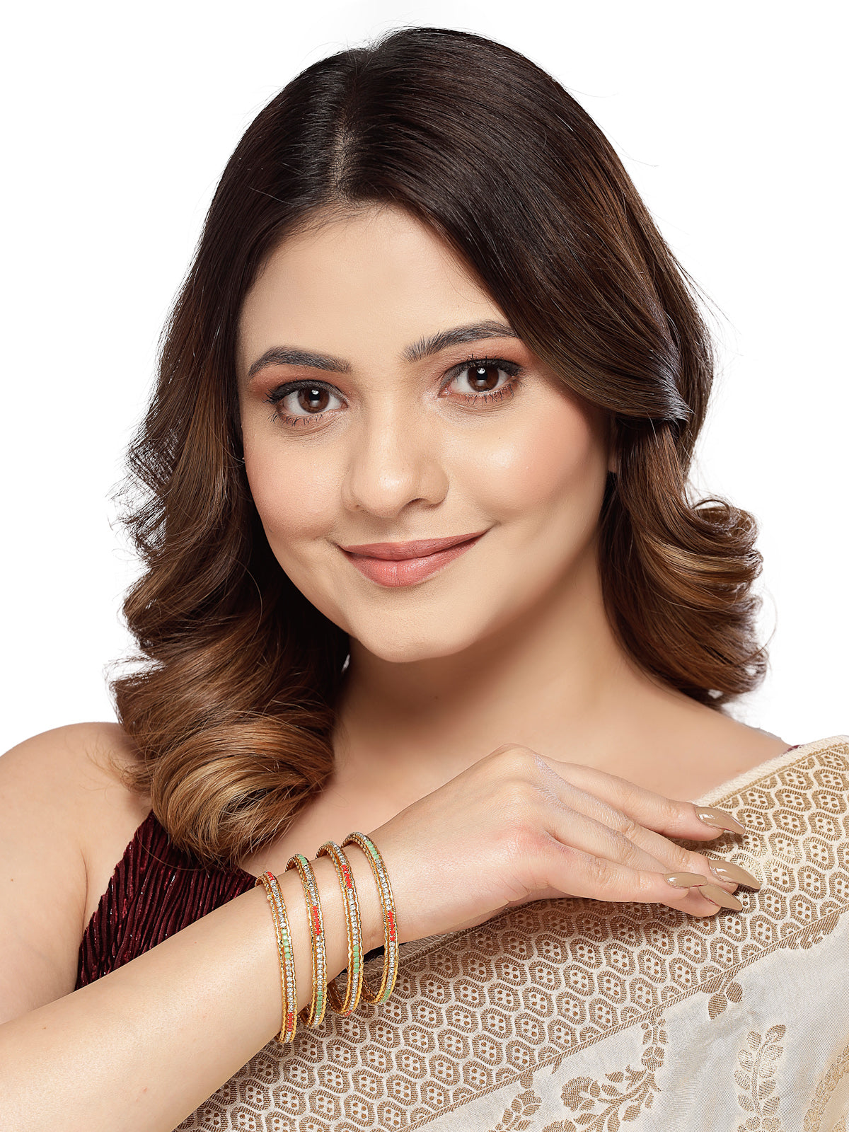 Sukkhi Exotic Gold Plated Multicolor White AD Stones Set of 4 Thin Bracelet/Bangle Set Jewellery for Women & Girls|Latest Design|Birthday Anniversary Gift for Women|B105896