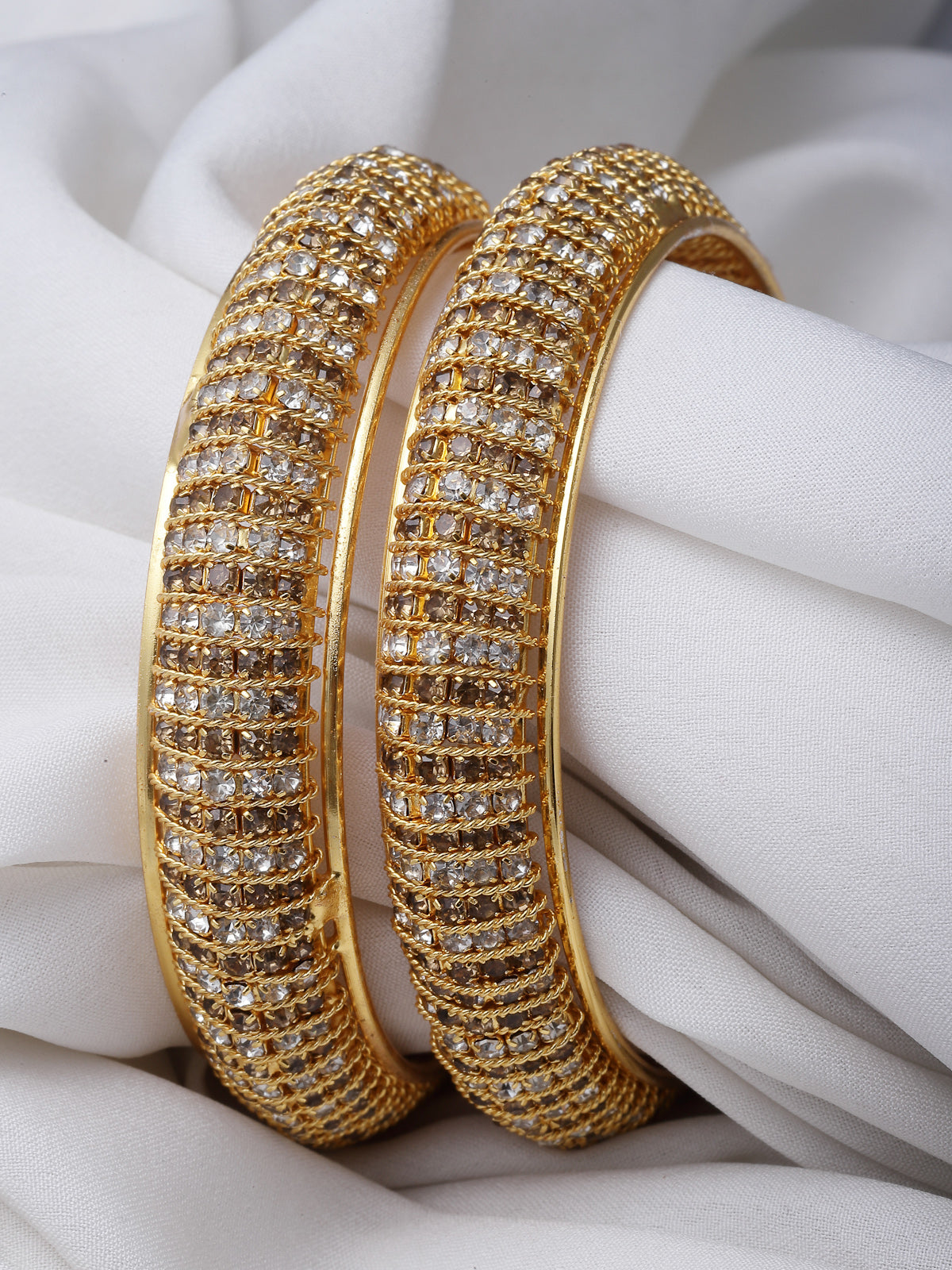 Sukkhi Exquisite Gold Tone Plated White AD Stones Studded Set of 2 Broad Bracelet Bangle Set Jewellery for Women & Girls|Latest Design|Birthday Anniversary Gift for Women|B105901