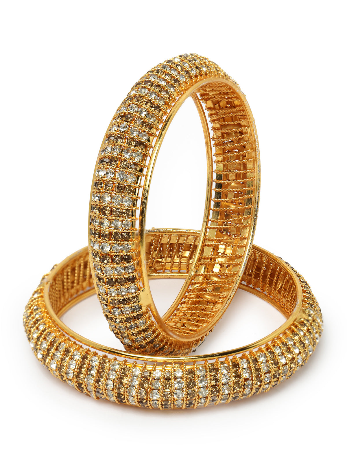 Sukkhi Exquisite Gold Tone Plated White AD Stones Studded Set of 2 Broad Bracelet Bangle Set Jewellery for Women & Girls|Latest Design|Birthday Anniversary Gift for Women|B105901