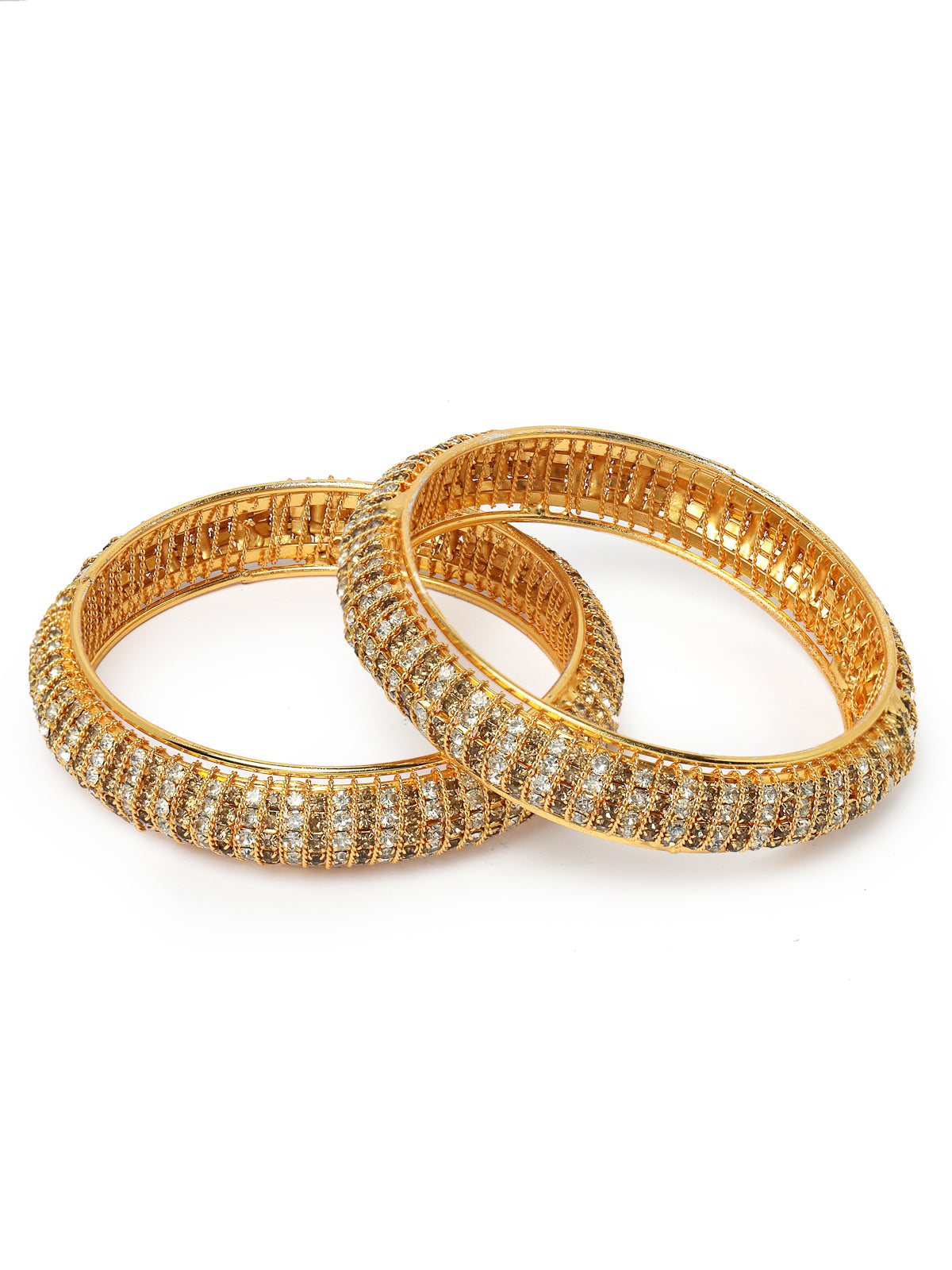 Sukkhi Exquisite Gold Tone Plated White AD Stones Studded Set of 2 Broad Bracelet Bangle Set Jewellery for Women & Girls|Latest Design|Birthday Anniversary Gift for Women|B105901