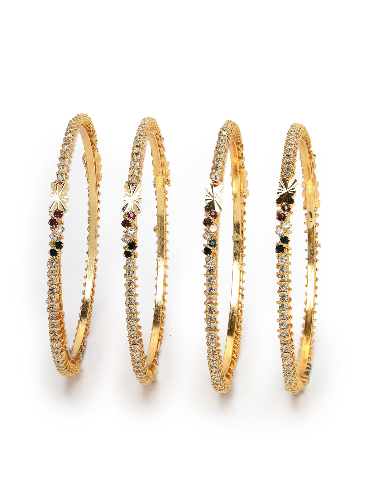 Sukkhi Attractive Daily Wear Gold Plated Multicolor White AD Stones Set of 4 Thin Bracelet Bangle Set Jewellery for Women & Girls|Latest Design|Birthday Anniversary Gift for Women|B105902