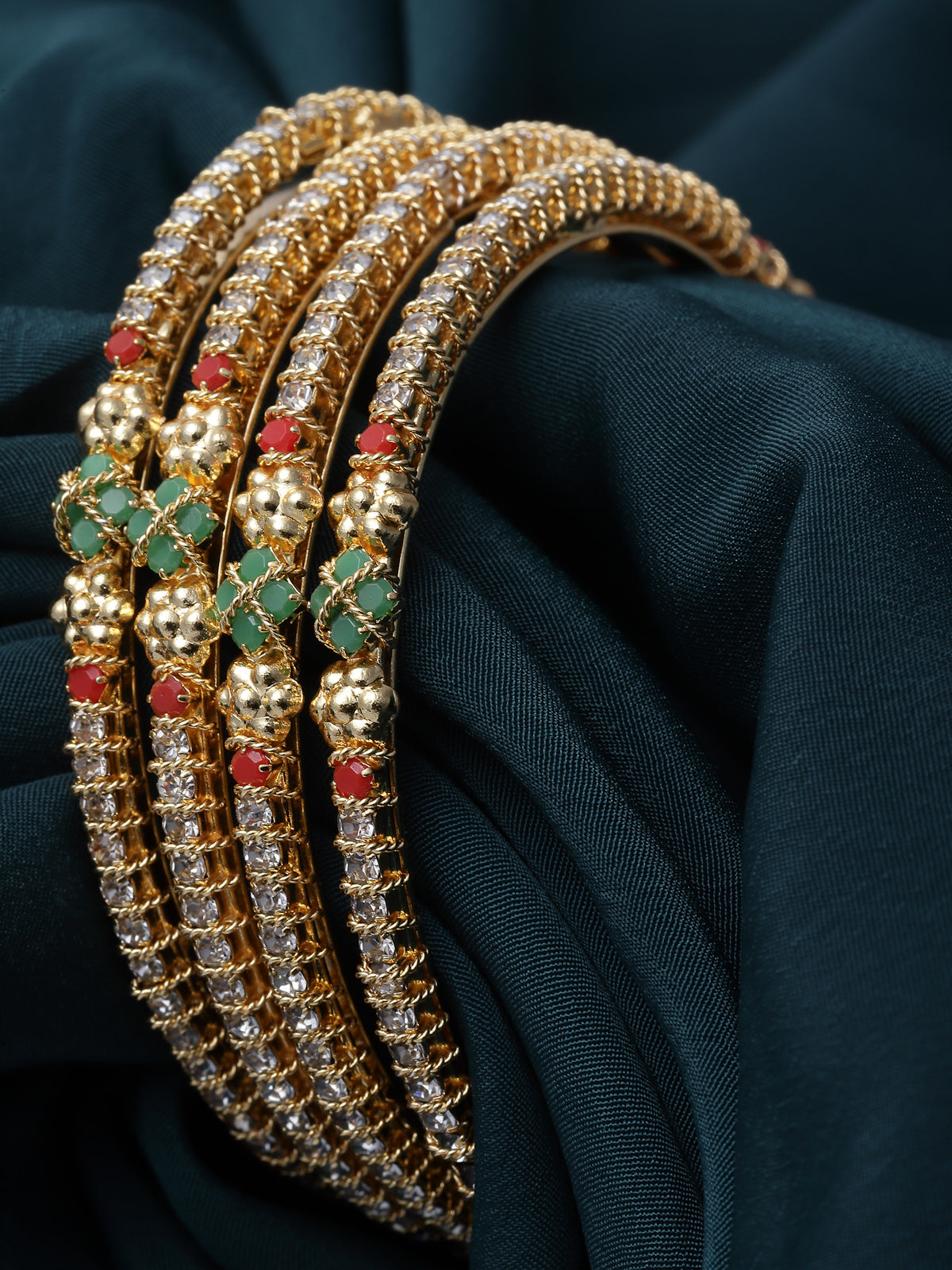 Sukkhi Graceful Gold Plated Multicolor White AD Stones Studded Set of 4 Thin Bracelet Bangle Set Jewellery for Women & Girls|Latest Design|Birthday Anniversary Gift for Women|B105903