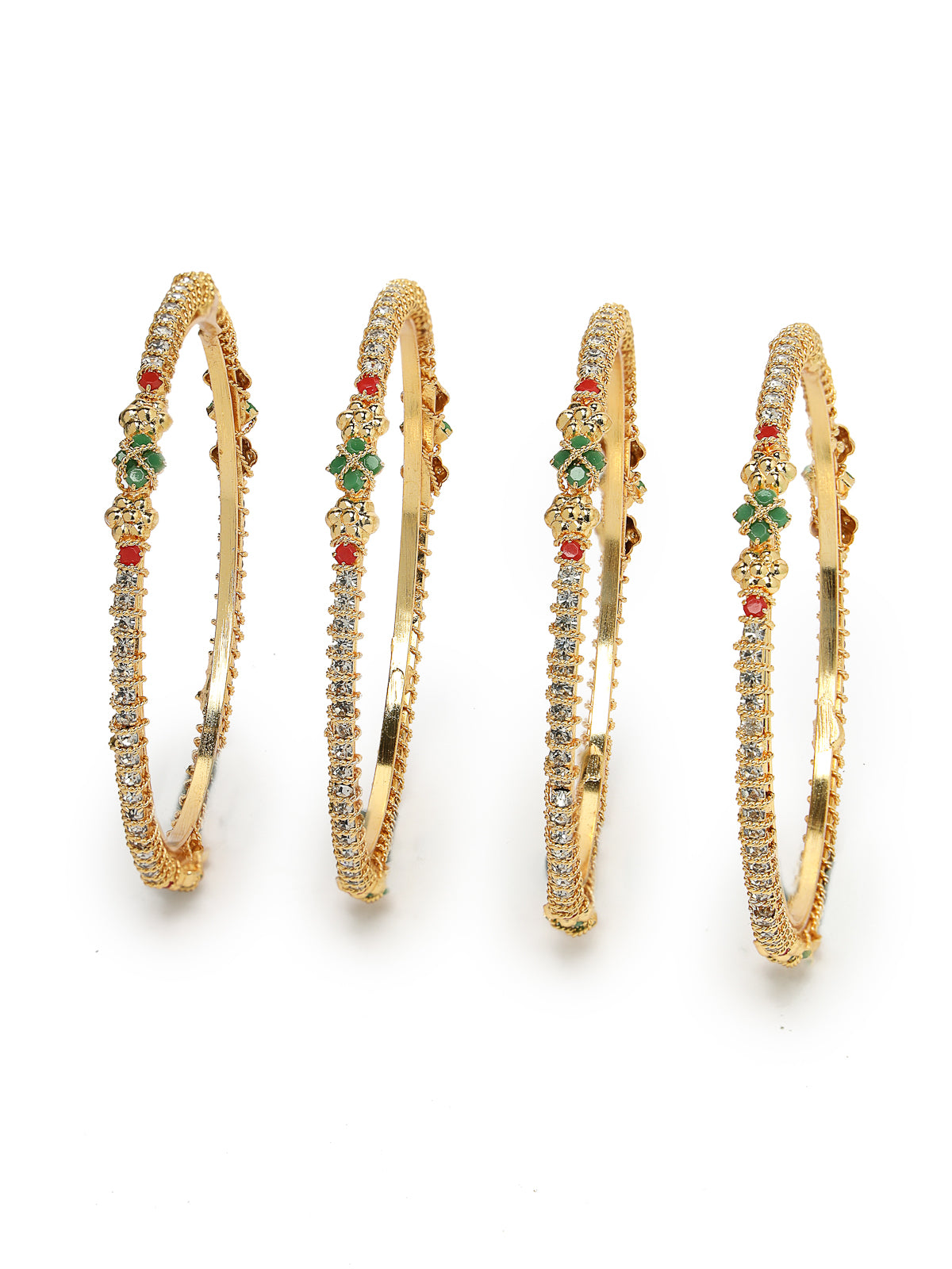Sukkhi Graceful Gold Plated Multicolor White AD Stones Studded Set of 4 Thin Bracelet Bangle Set Jewellery for Women & Girls|Latest Design|Birthday Anniversary Gift for Women|B105903
