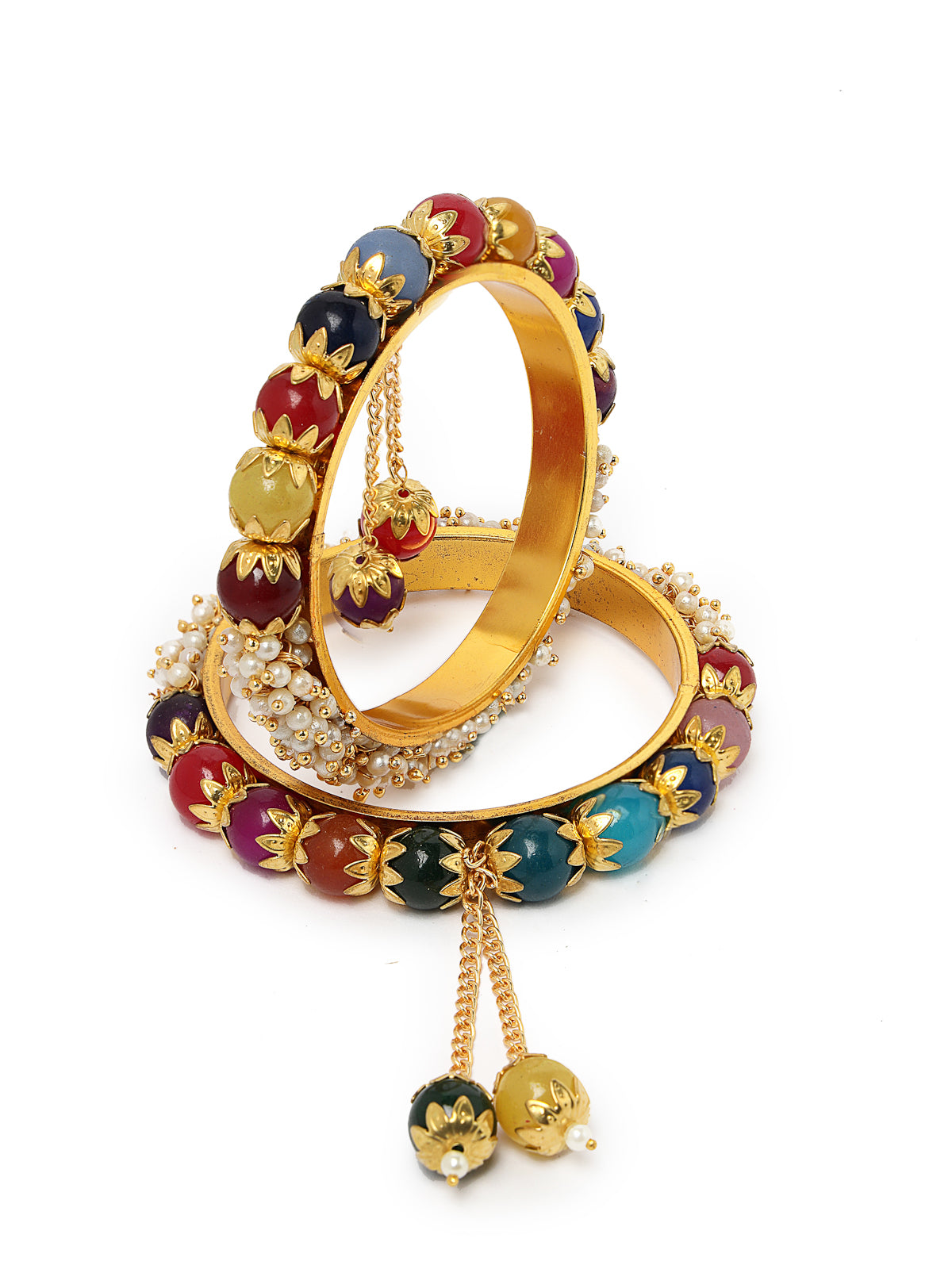 Sukkhi Pretty Multicolor Gold Tone Plated Hanging Beaded Bracelet Bangle Set Jewellery for Women & Girls|Set of 2 Latest Design|Birthday Anniversary Gift for Women|B105906
