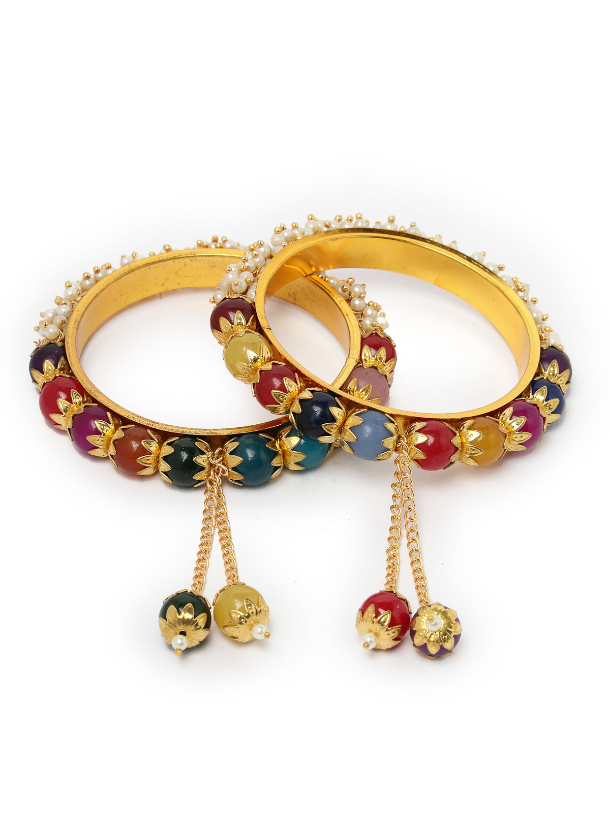 Sukkhi Pretty Multicolor Gold Tone Plated Hanging Beaded Bracelet Bangle Set Jewellery for Women & Girls|Set of 2 Latest Design|Birthday Anniversary Gift for Women|B105906