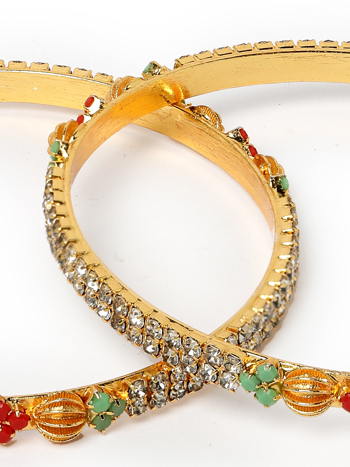 Sukkhi Delicate Gold Plated Red And Green White AD Stones Thin Bracelet Bangle Set Jewellery for Women & Girls| Set of 2 Latest Design|Birthday Anniversary Gift for Women|B105908