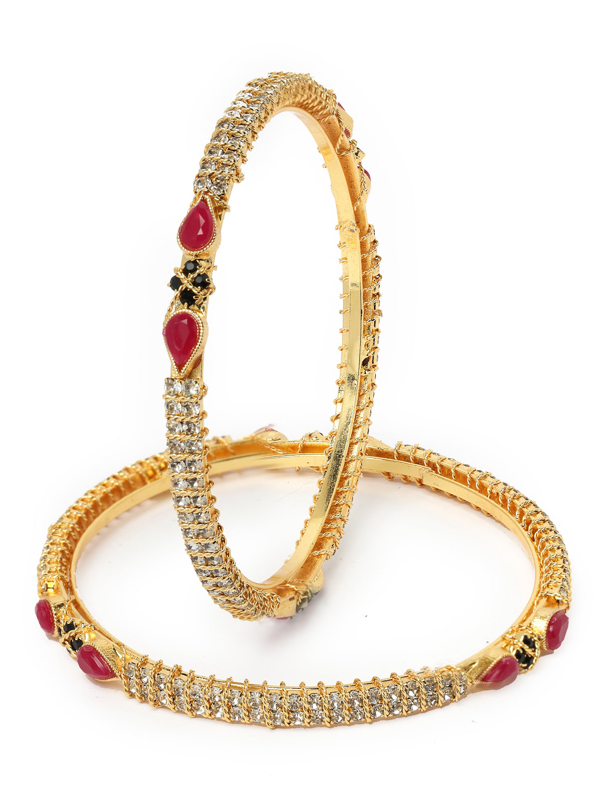 Sukkhi Sophisticated Gold Plated Red And Green Color White AD Stones Thin Bracelet Bangle Set Jewellery for Women & Girls|Set of 2 Latest Design|Birthday Anniversary Gift for Women|B105909
