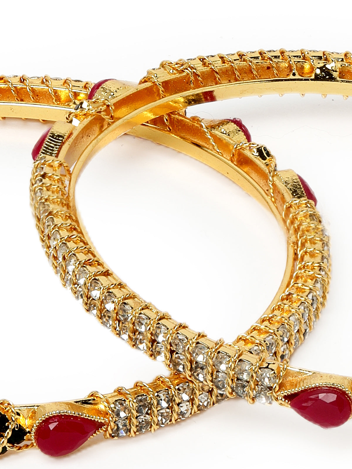 Sukkhi Sophisticated Gold Plated Red And Green Color White AD Stones Thin Bracelet Bangle Set Jewellery for Women & Girls|Set of 2 Latest Design|Birthday Anniversary Gift for Women|B105909