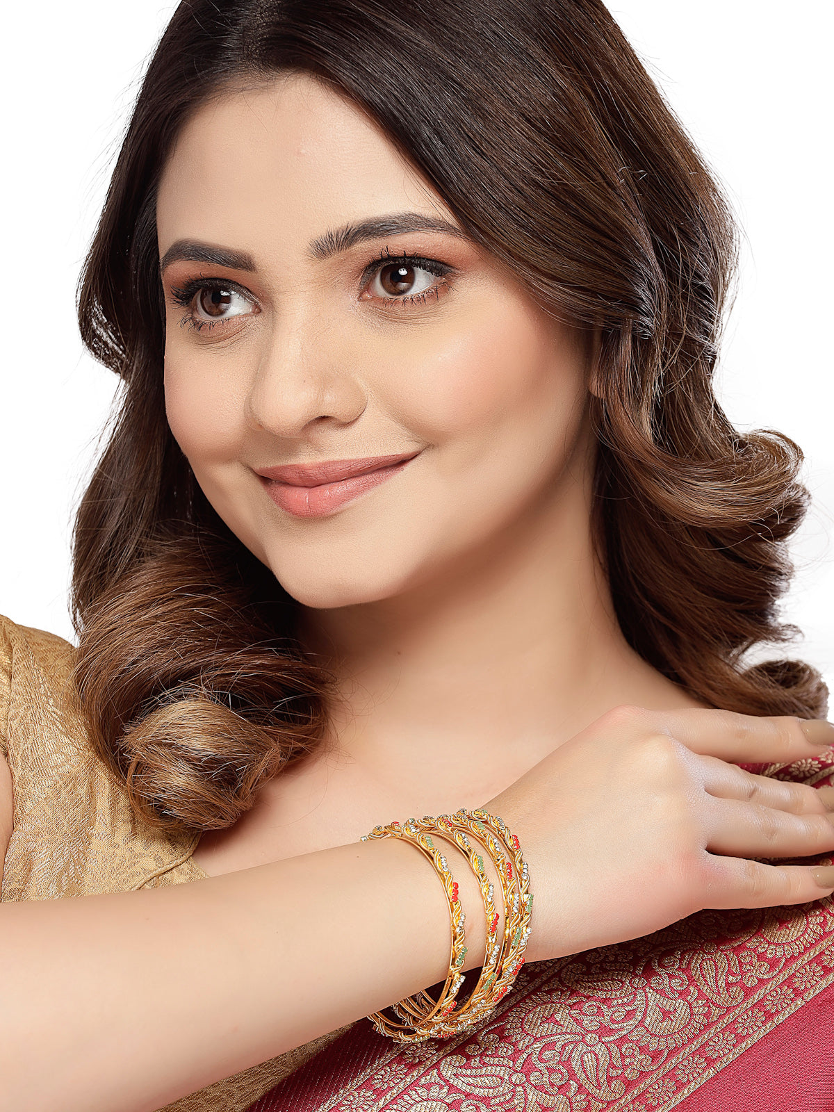 Sukkhi Exotic Gold Plated Multicolor White AD Stones Thin Bracelet Bangle Set Jewellery for Women & Girls|Set of 4 Latest Design|Birthday Anniversary Gift for Women|B105910