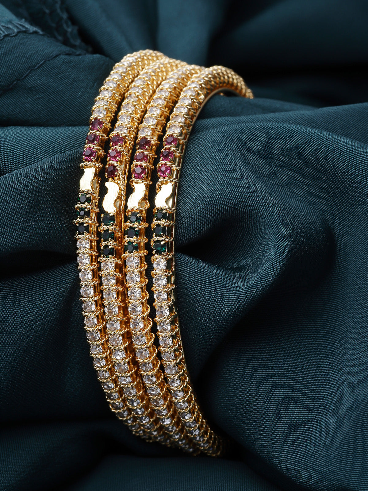 Sukkhi Unique Gold Plated Multicolor White AD Stones Thin Bracelet Bangle Set Jewellery for Women & Girls|Set of 4 Latest Design|Birthday Anniversary Gift for Women|B105911