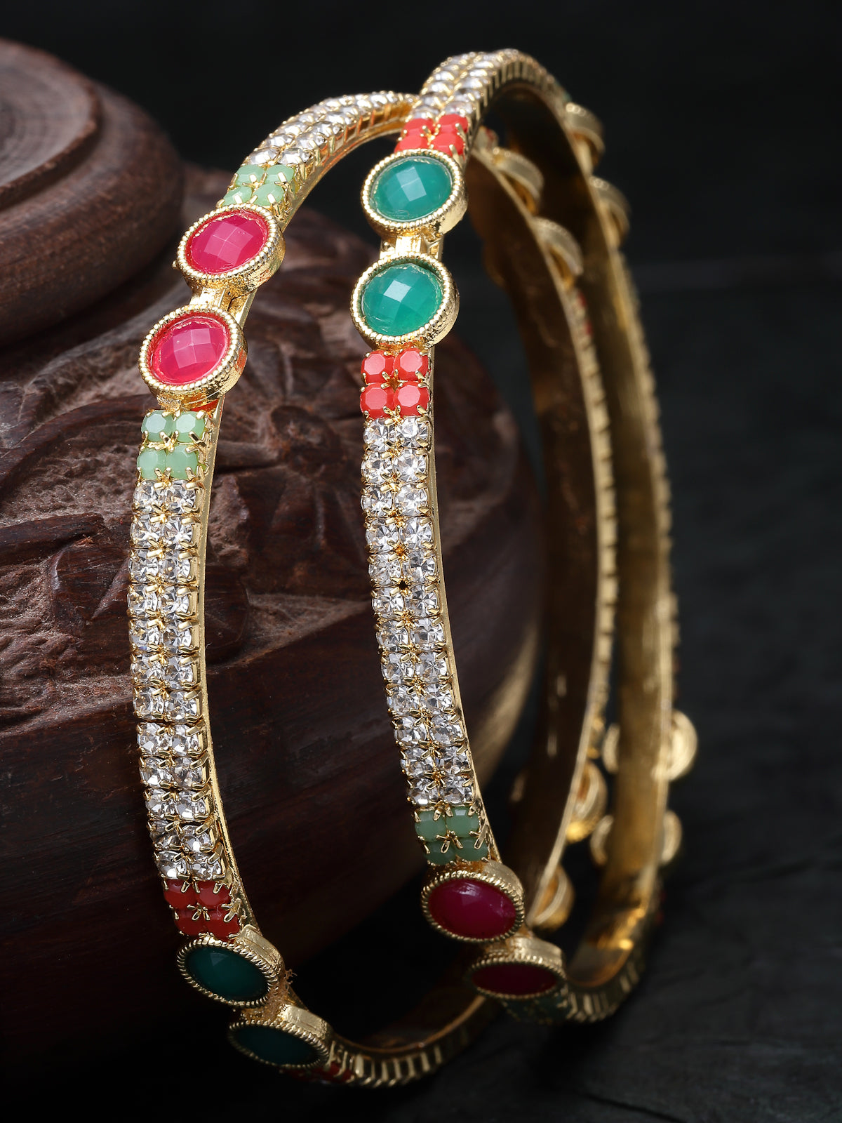 Sukkhi Iconic Gold Plated Multicolor White AD Stones Thin Bracelet Bangle Set Jewellery for Women & Girls|Set of 2 Latest Design|Birthday Anniversary Gift for Women|B105912