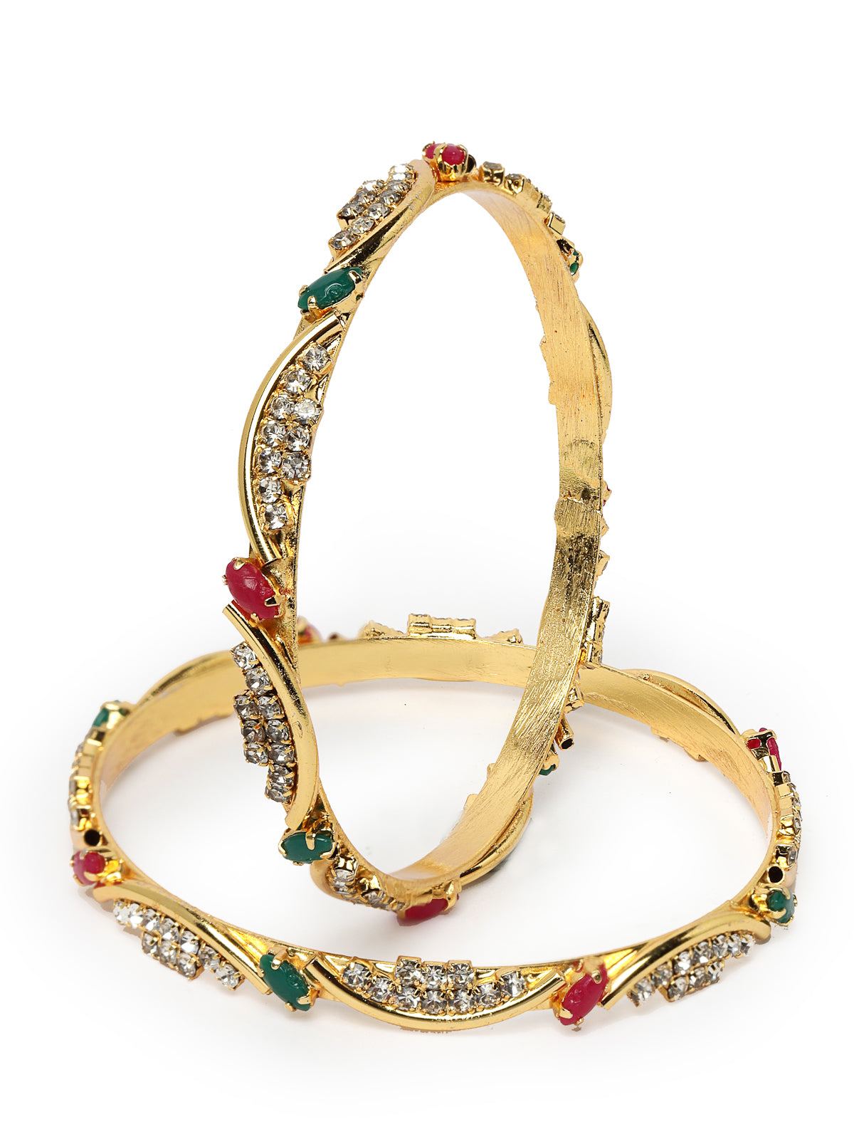 Sukkhi Creative Gold Plated Red And Green Color White AD Stones Studded Thin Set of 2 Bracelet Bangle Set Jewellery for Women & Girls|Latest Design|Birthday Anniversary Gift for Women|B105913