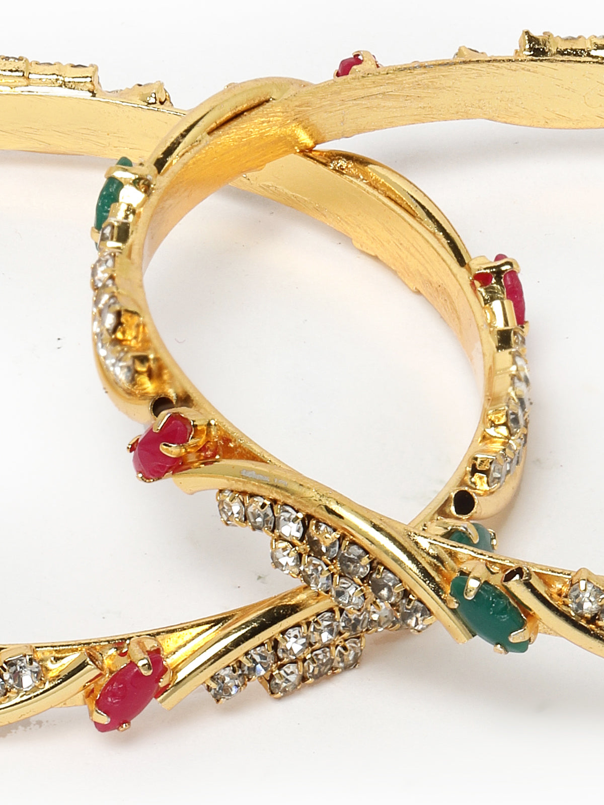 Sukkhi Creative Gold Plated Red And Green Color White AD Stones Studded Thin Set of 2 Bracelet Bangle Set Jewellery for Women & Girls|Latest Design|Birthday Anniversary Gift for Women|B105913