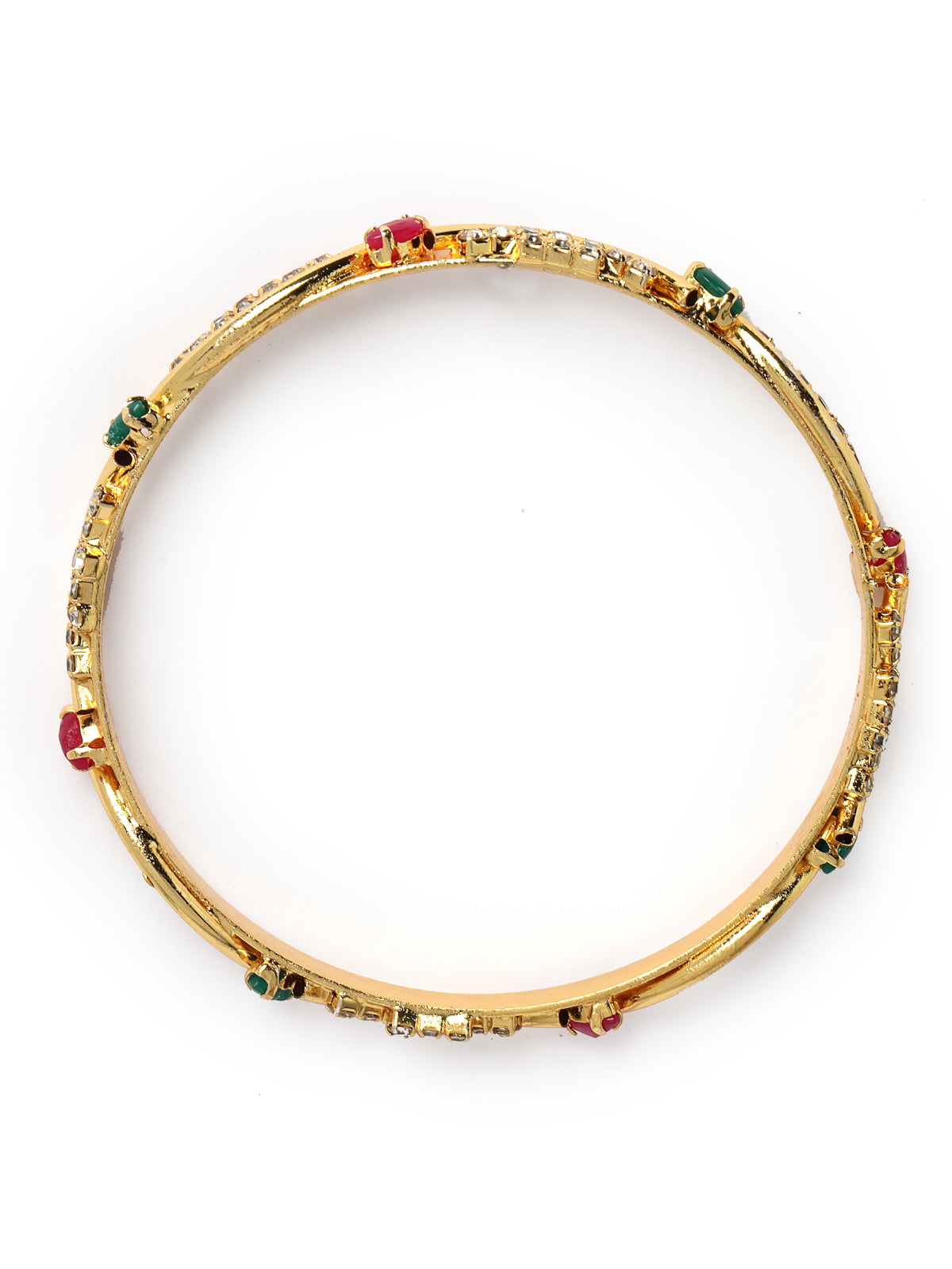 Sukkhi Creative Gold Plated Red And Green Color White AD Stones Studded Thin Set of 2 Bracelet Bangle Set Jewellery for Women & Girls|Latest Design|Birthday Anniversary Gift for Women|B105913
