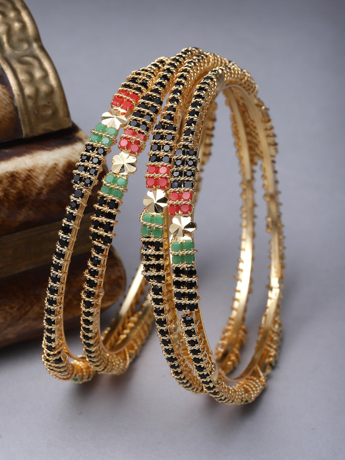 Sukkhi Impressive Gold Plated Red And Green Thin Bracelet Bangle Set Jewellery for Women & Girls|Set of 4 Latest Design|Birthday Anniversary Gift for Women|B105914