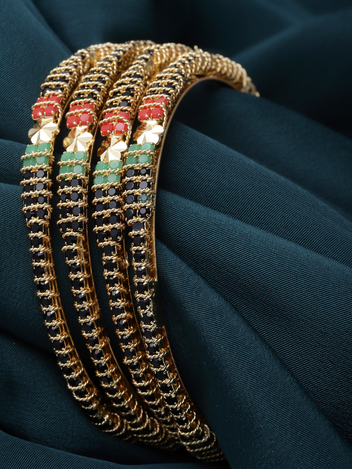 Sukkhi Impressive Gold Plated Red And Green Thin Bracelet Bangle Set Jewellery for Women & Girls|Set of 4 Latest Design|Birthday Anniversary Gift for Women|B105914