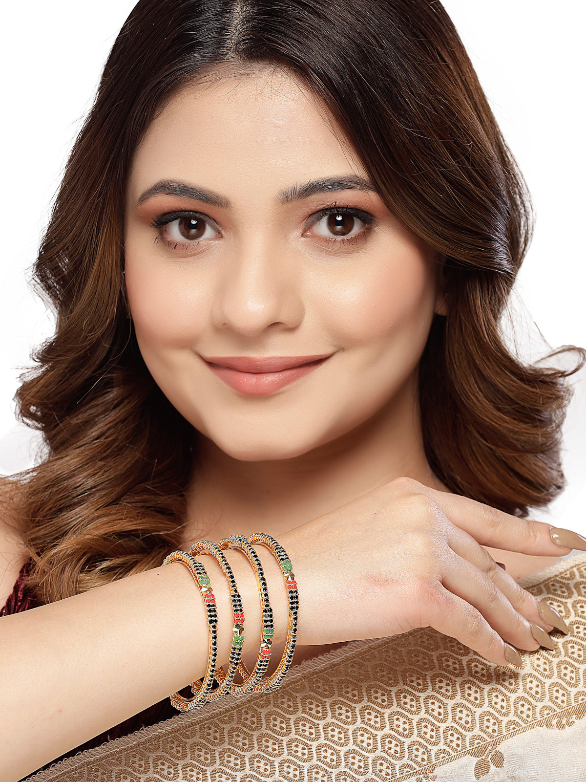 Sukkhi Impressive Gold Plated Red And Green Thin Bracelet Bangle Set Jewellery for Women & Girls|Set of 4 Latest Design|Birthday Anniversary Gift for Women|B105914