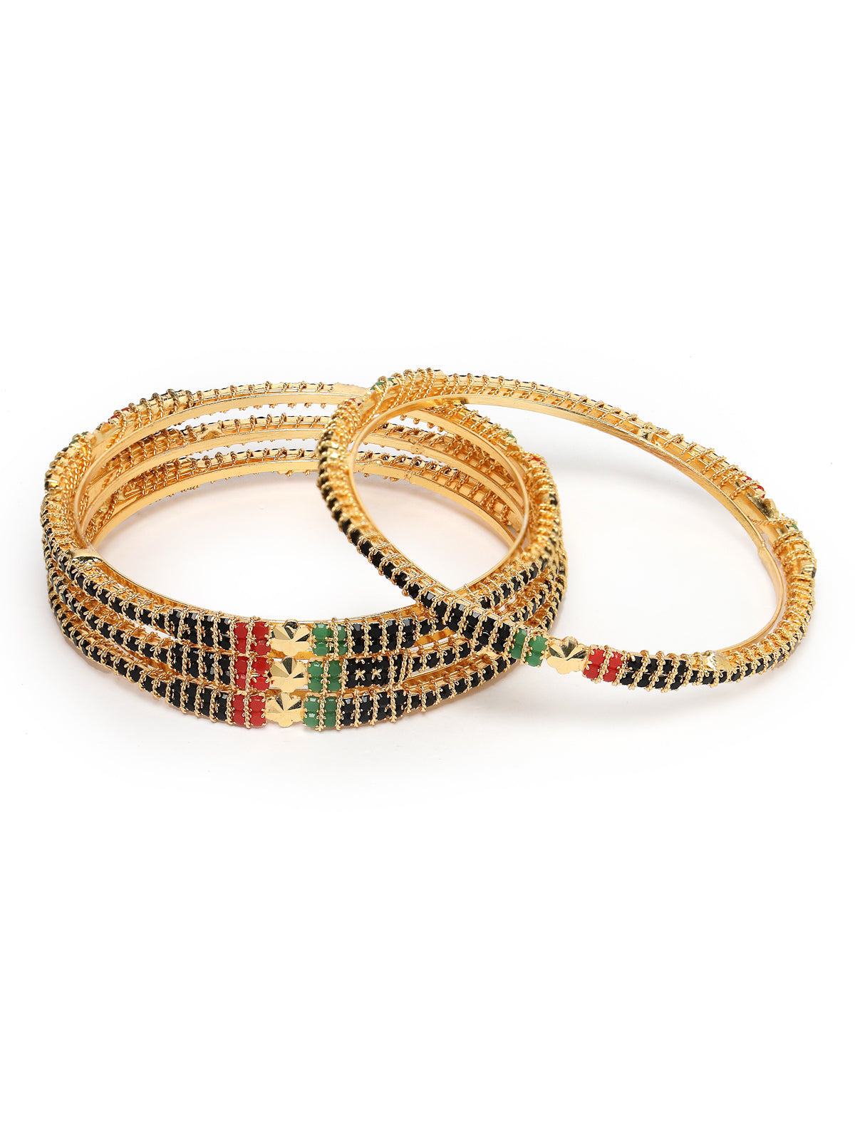 Sukkhi Impressive Gold Plated Red And Green Thin Bracelet Bangle Set Jewellery for Women & Girls|Set of 4 Latest Design|Birthday Anniversary Gift for Women|B105914