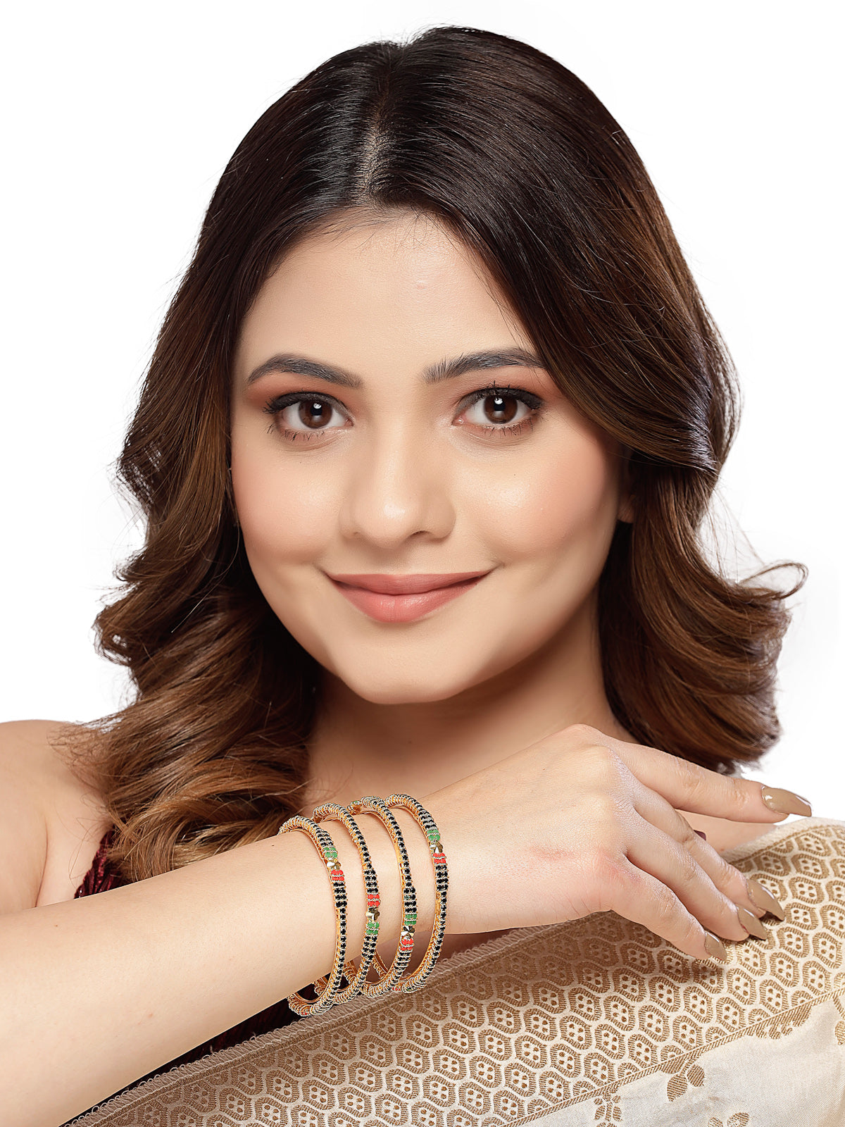 Sukkhi Impressive Gold Plated Red And Green Thin Bracelet Bangle Set Jewellery for Women & Girls|Set of 4 Latest Design|Birthday Anniversary Gift for Women|B105914