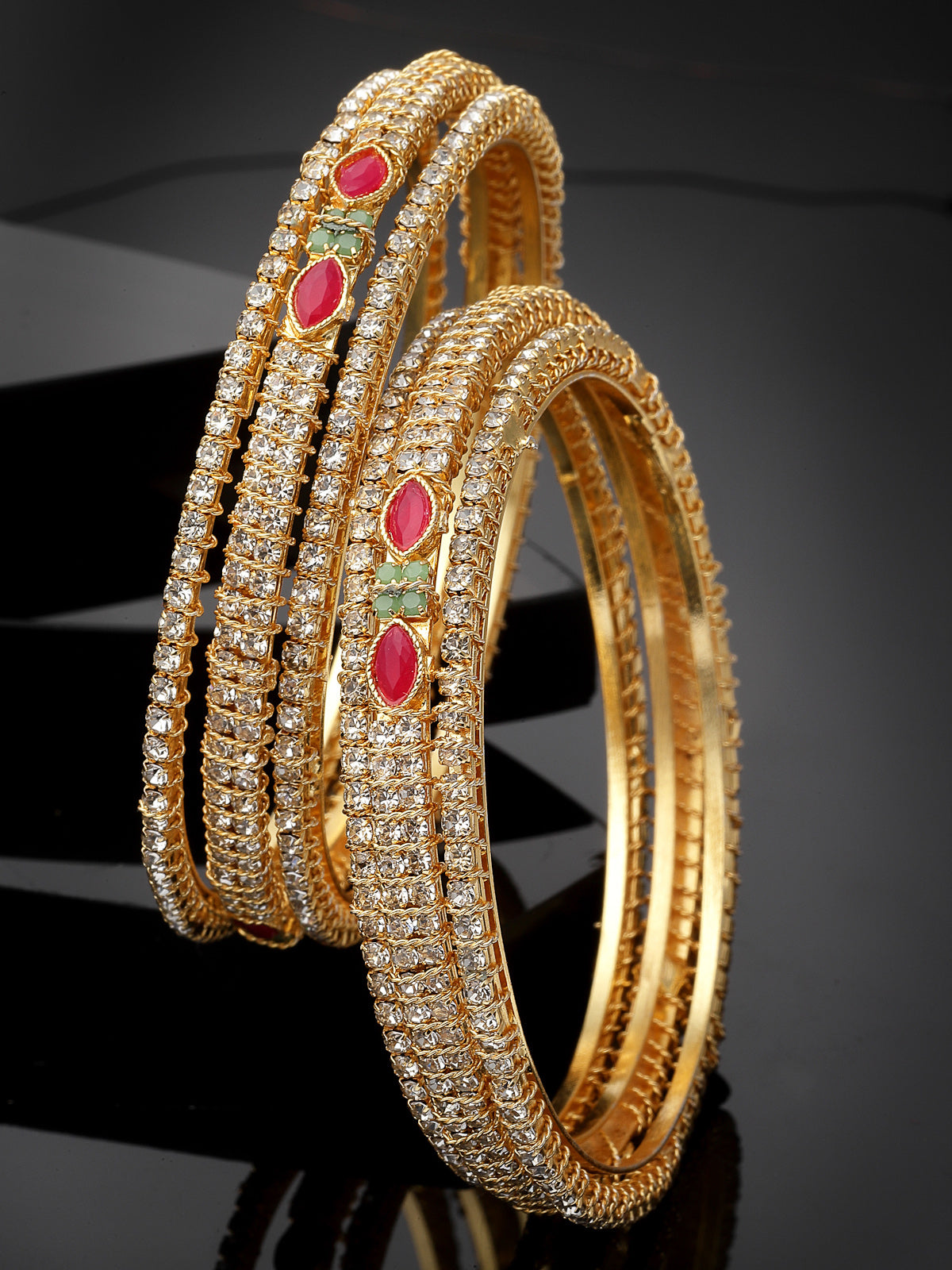 Sukkhi Stylish Looking Gold Plated Multicolor White AD Stones Thin Bracelet Bangle Set Jewellery for Women & Girls|Set of 6 Latest Design|Birthday Anniversary Gift for Women|B105915