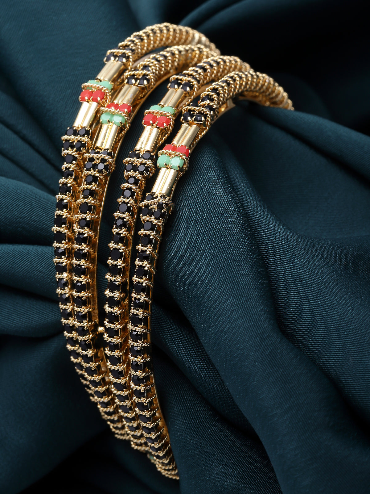 Sukkhi Incredible Fashionable Gold Plated Red And Green Thin Bracelet Bangle Set Jewellery for Women & Girls|Set of 4 Latest Design|Birthday Anniversary Gift for Women|B105916