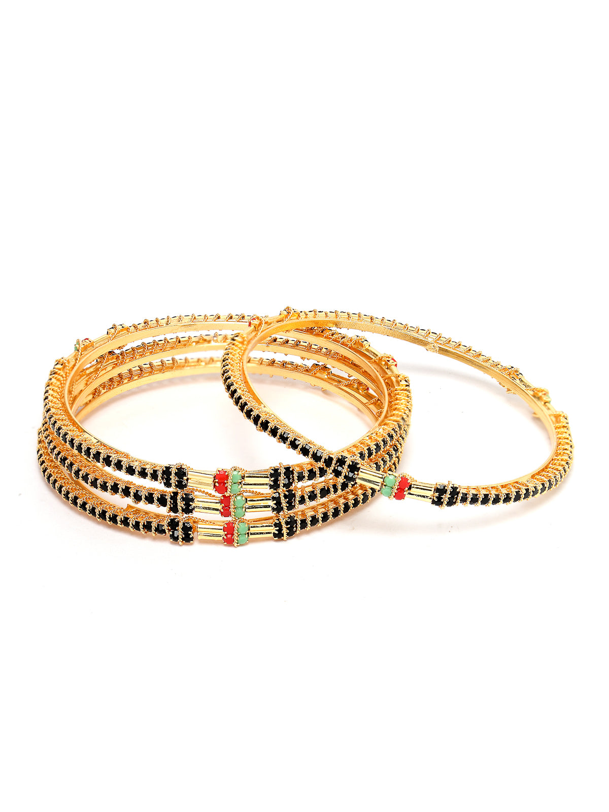 Sukkhi Incredible Fashionable Gold Plated Red And Green Thin Bracelet Bangle Set Jewellery for Women & Girls|Set of 4 Latest Design|Birthday Anniversary Gift for Women|B105916