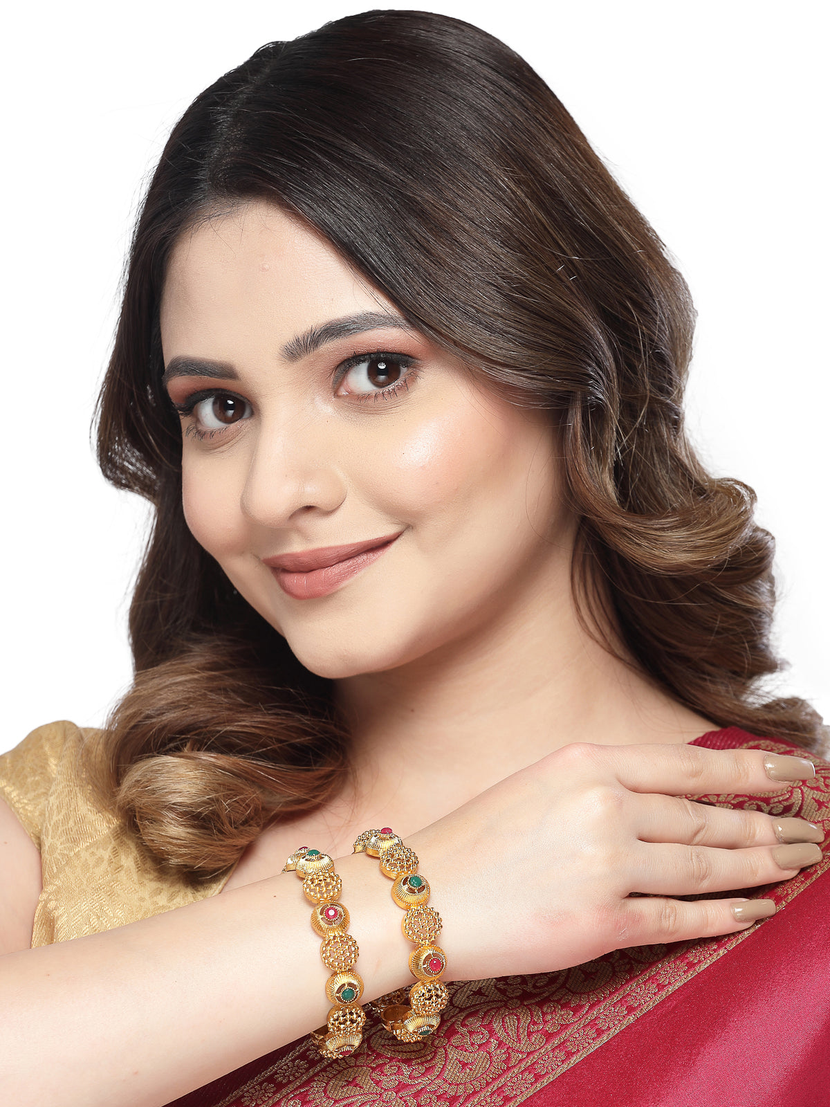 Sukkhi Traditional Wear Gold Plated Red And Green Color Bracelet Bangle Set Jewellery for Women & Girls|Set of 2 Latest Design|Birthday Anniversary Gift for Women|B105918