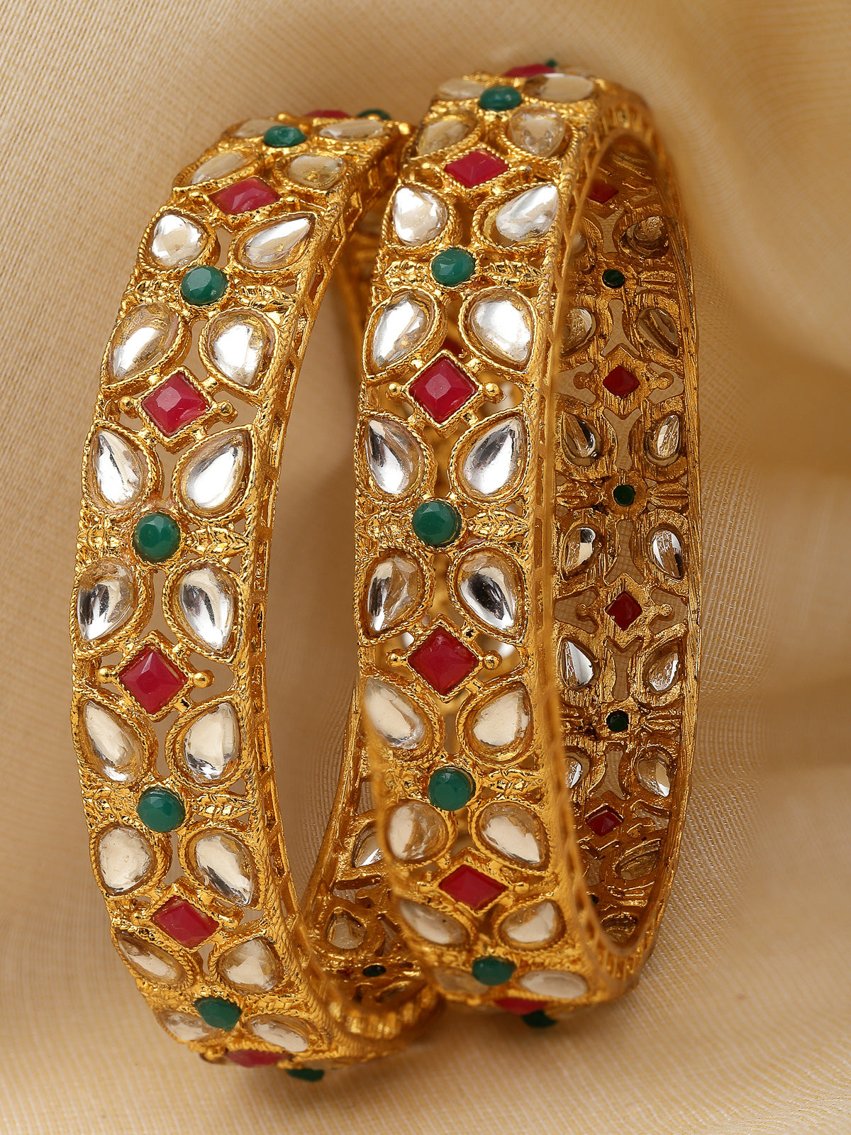Sukkhi Beautiful Traditional Gold Plated Multicolor Broad Bracelet Bangle Set Jewellery for Women & Girls|Set of 2 Latest Design|Birthday Anniversary Gift for Women|B105921