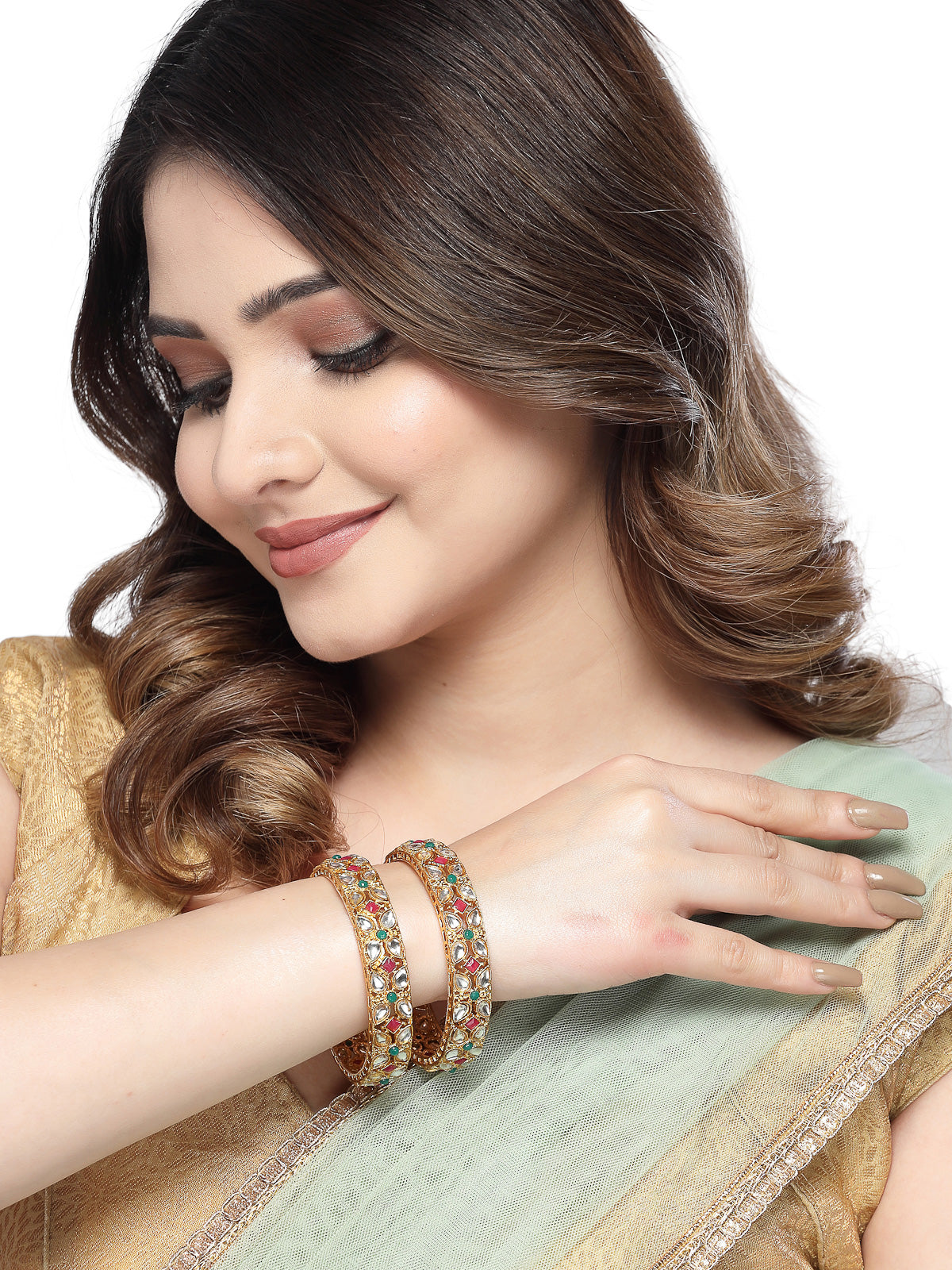 Sukkhi Beautiful Traditional Gold Plated Multicolor Broad Bracelet Bangle Set Jewellery for Women & Girls|Set of 2 Latest Design|Birthday Anniversary Gift for Women|B105921