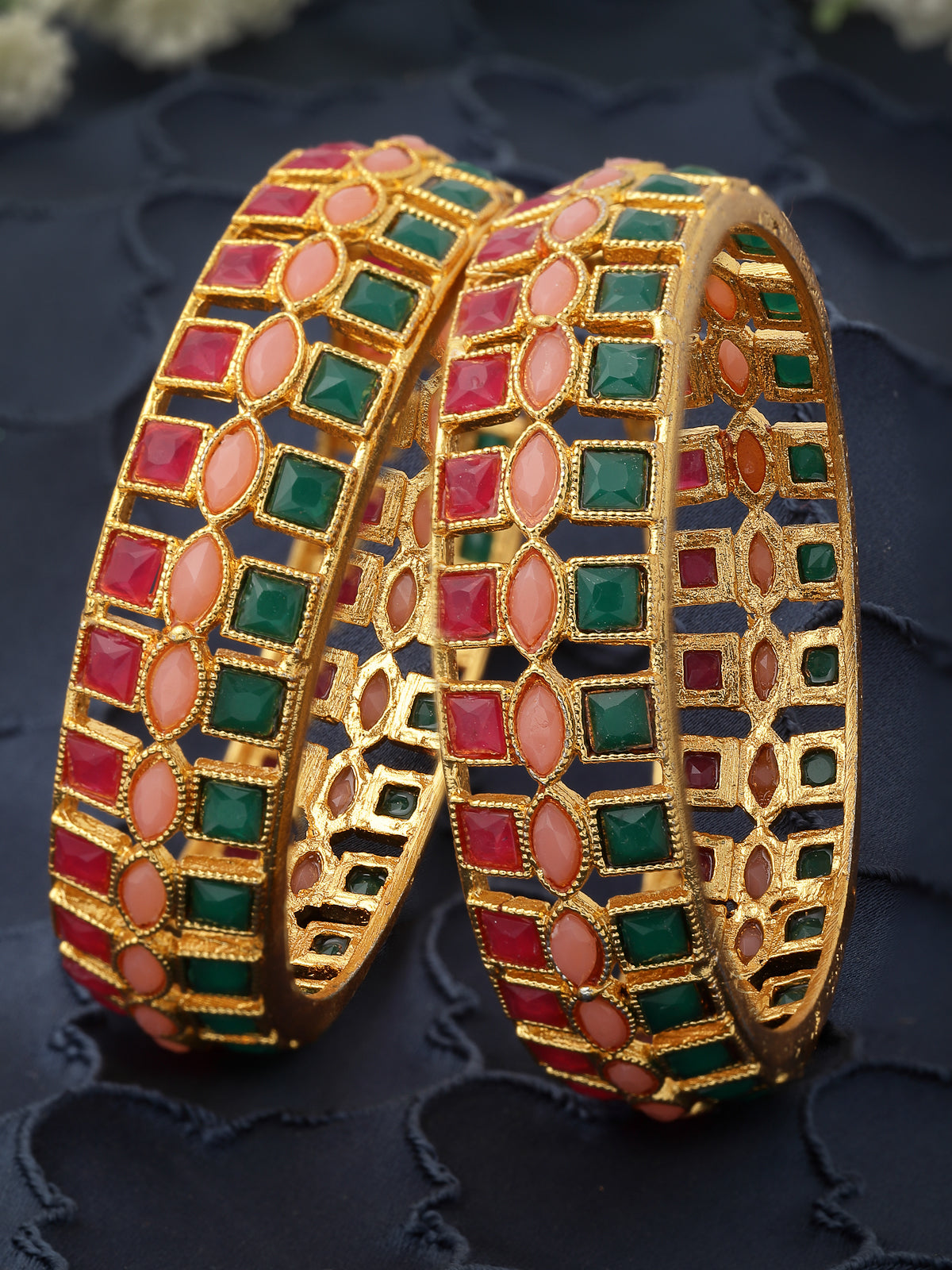 Sukkhi Dramatic Gold Plated Multicolor White AD Stones Broad Bracelet Bangle Set Jewellery for Women & Girls|Set of 2 Latest Design|Birthday Anniversary Gift for Women|B105922