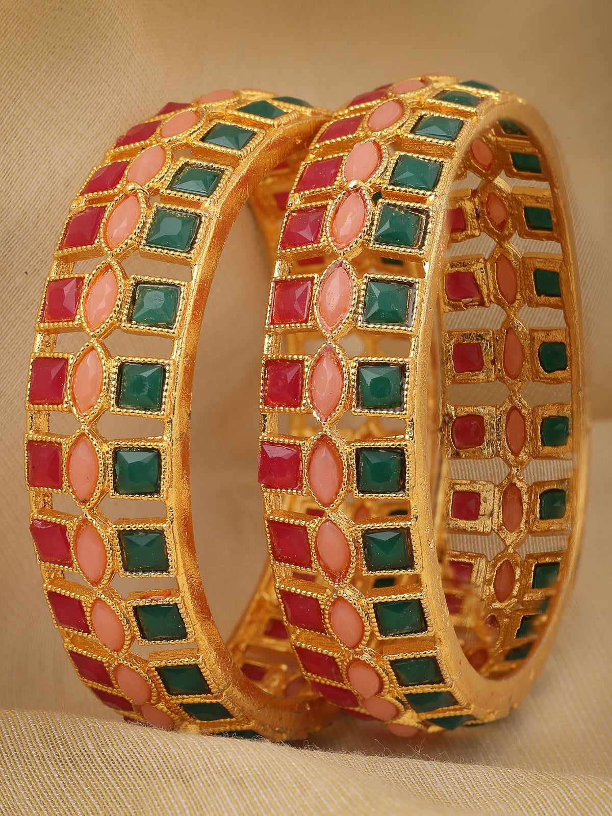 Sukkhi Dramatic Gold Plated Multicolor White AD Stones Broad Bracelet Bangle Set Jewellery for Women & Girls|Set of 2 Latest Design|Birthday Anniversary Gift for Women|B105922
