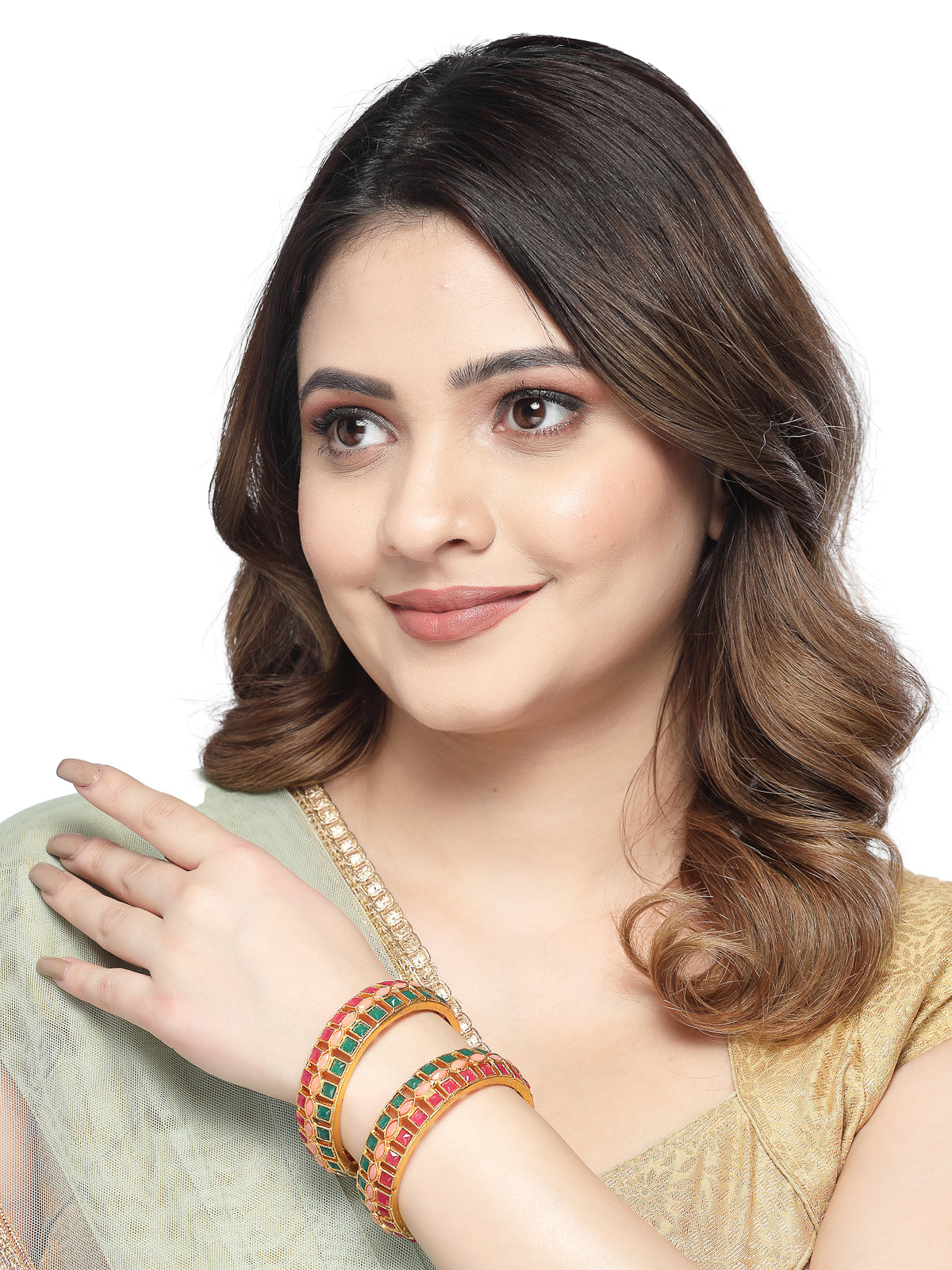Sukkhi Dramatic Gold Plated Multicolor White AD Stones Broad Bracelet Bangle Set Jewellery for Women & Girls|Set of 2 Latest Design|Birthday Anniversary Gift for Women|B105922