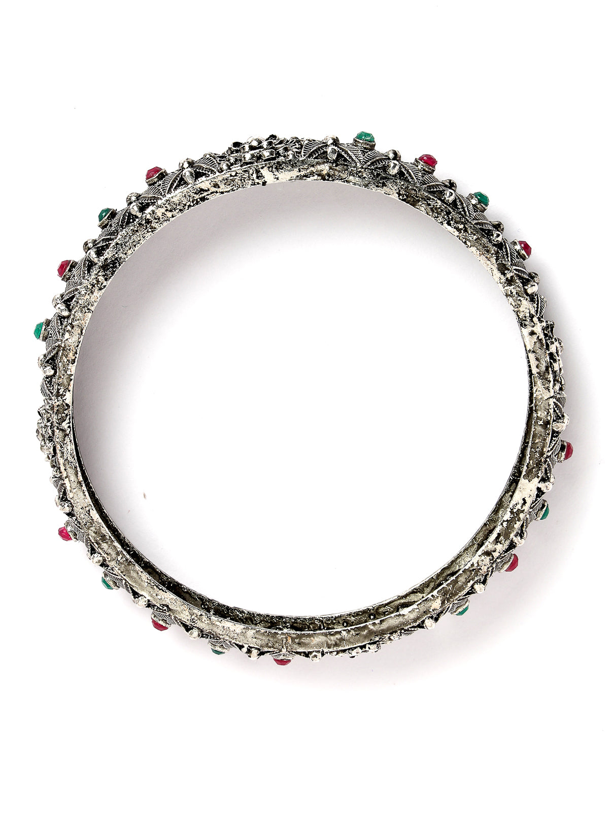 Sukkhi Ethnic Floral Design Silver Oxidised Rhodium Plated Red And Green Bracelet Bangle Set Jewellery for Women & Girls|Set of 2 Latest Design|Birthday Anniversary Gift for Women|B105924