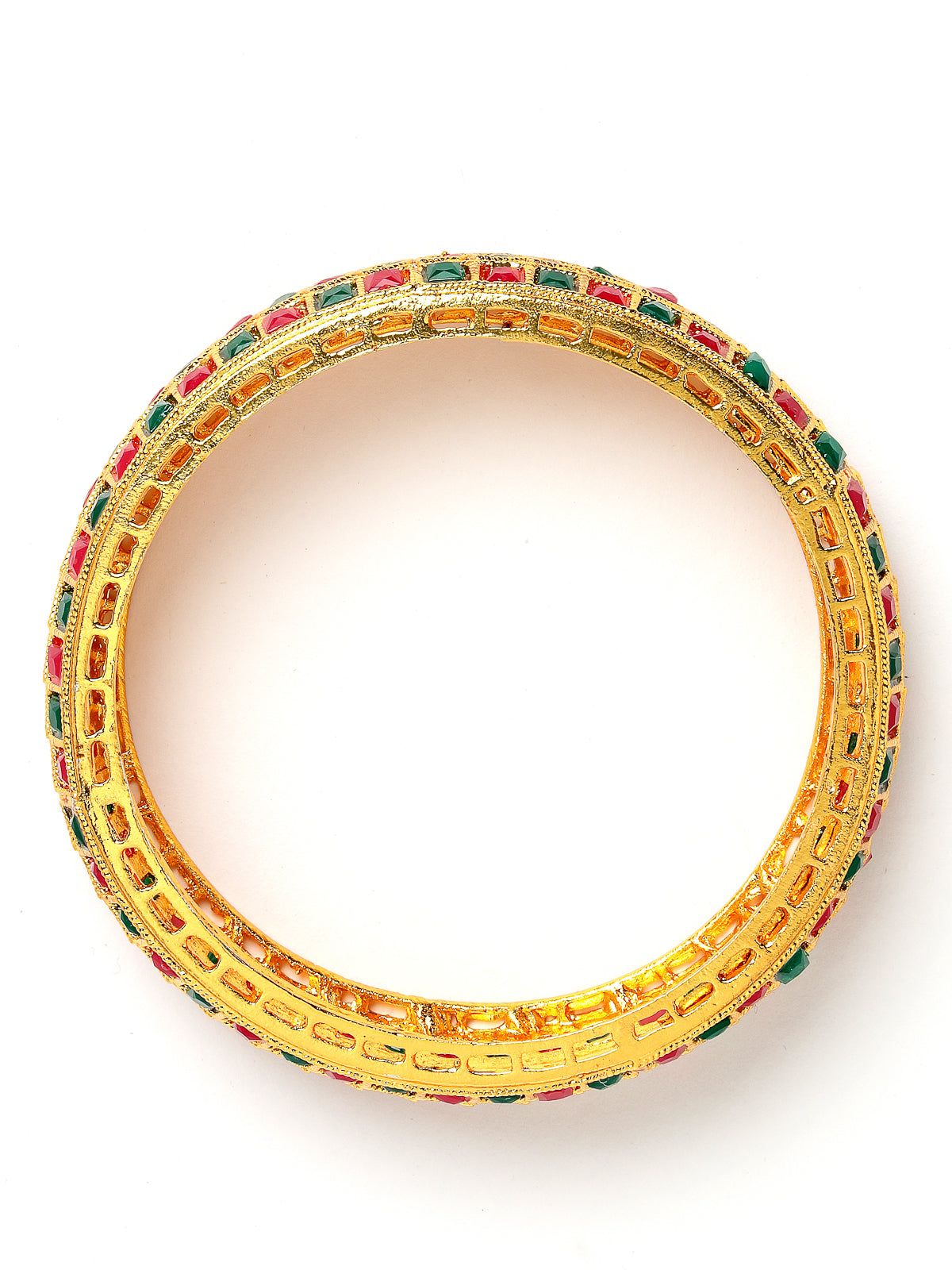 Sukkhi Unique Traditional Kada Style Gold Plated Red And Green Broad Bracelet Bangle Set Jewellery for Women & Girls|Set of 2 Latest Design|Birthday Anniversary Gift for Women|B105928