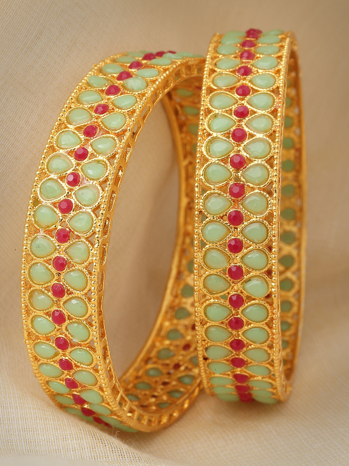 Sukkhi Iconic Ethnic Gold Plated Red And Green Broad Bracelet Bangle Set Jewellery for Women & Girls|Set of 2 Latest Design|Birthday Anniversary Gift for Women|B105929